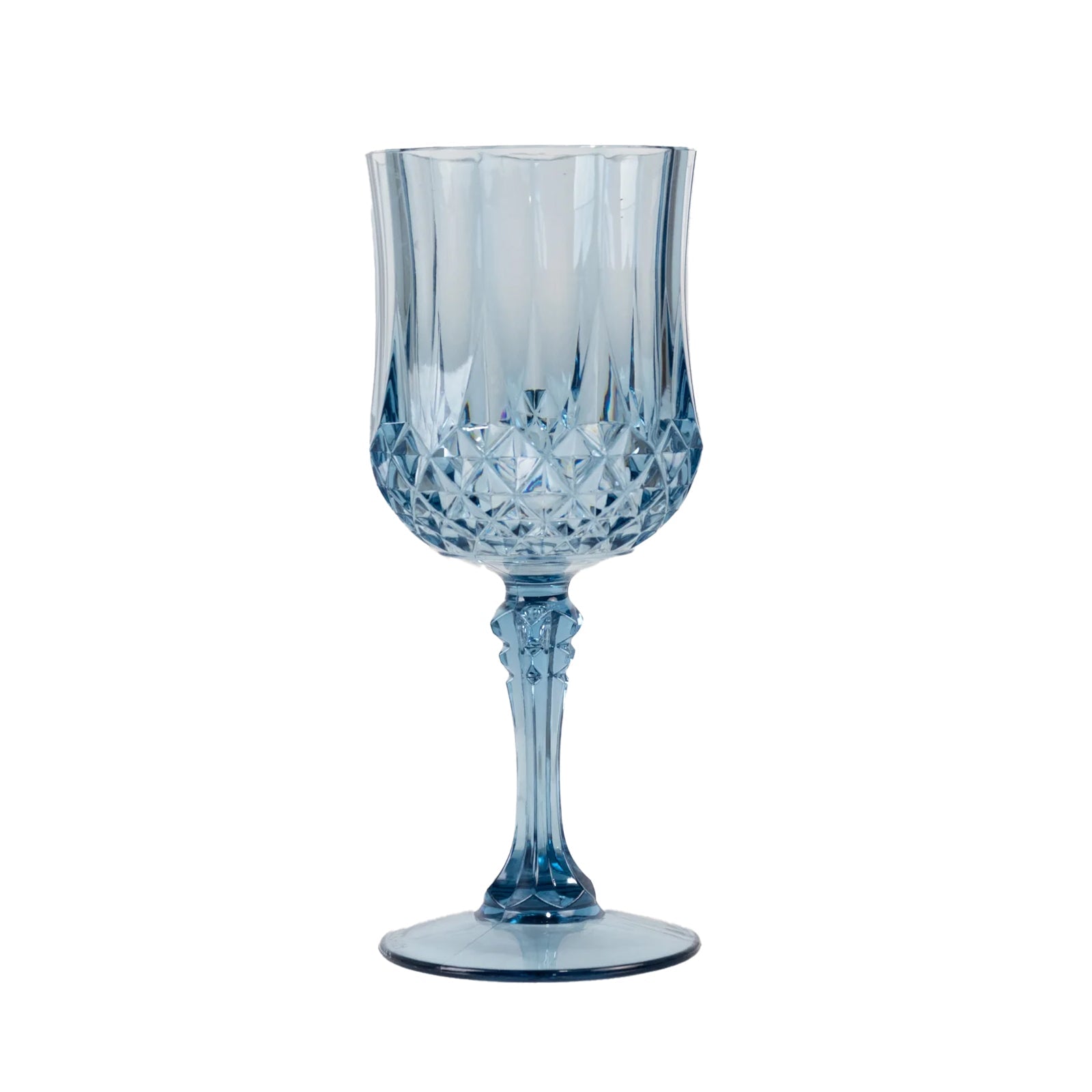 6-Pack Plastic Cocktail Goblets Dusty Blue Transparent Crystal Cut - Shatterproof Drinkware 8oz