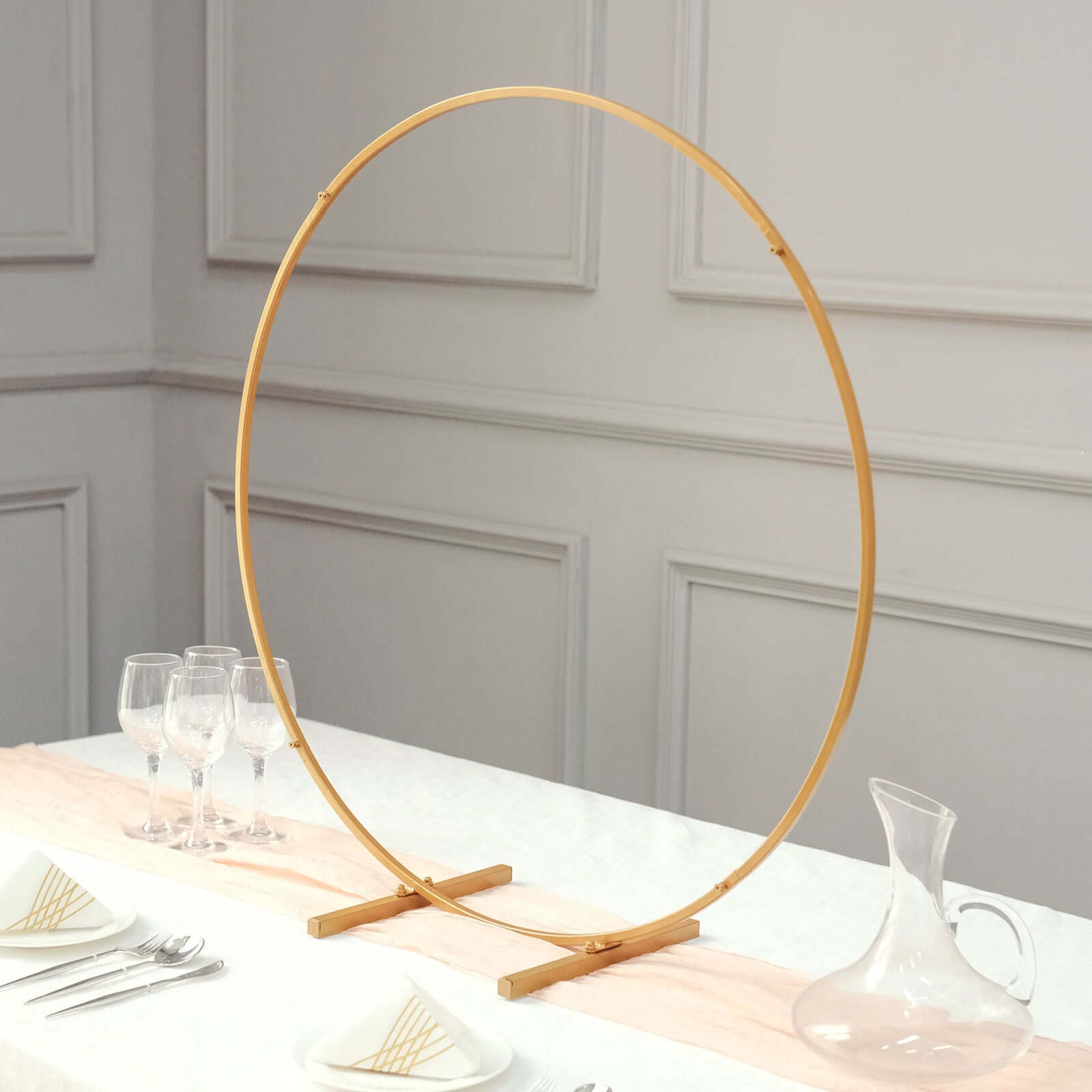 32 Gold Metal Round Hoop Wedding Centerpiece, Self Standing Table Floral Wreath Frame