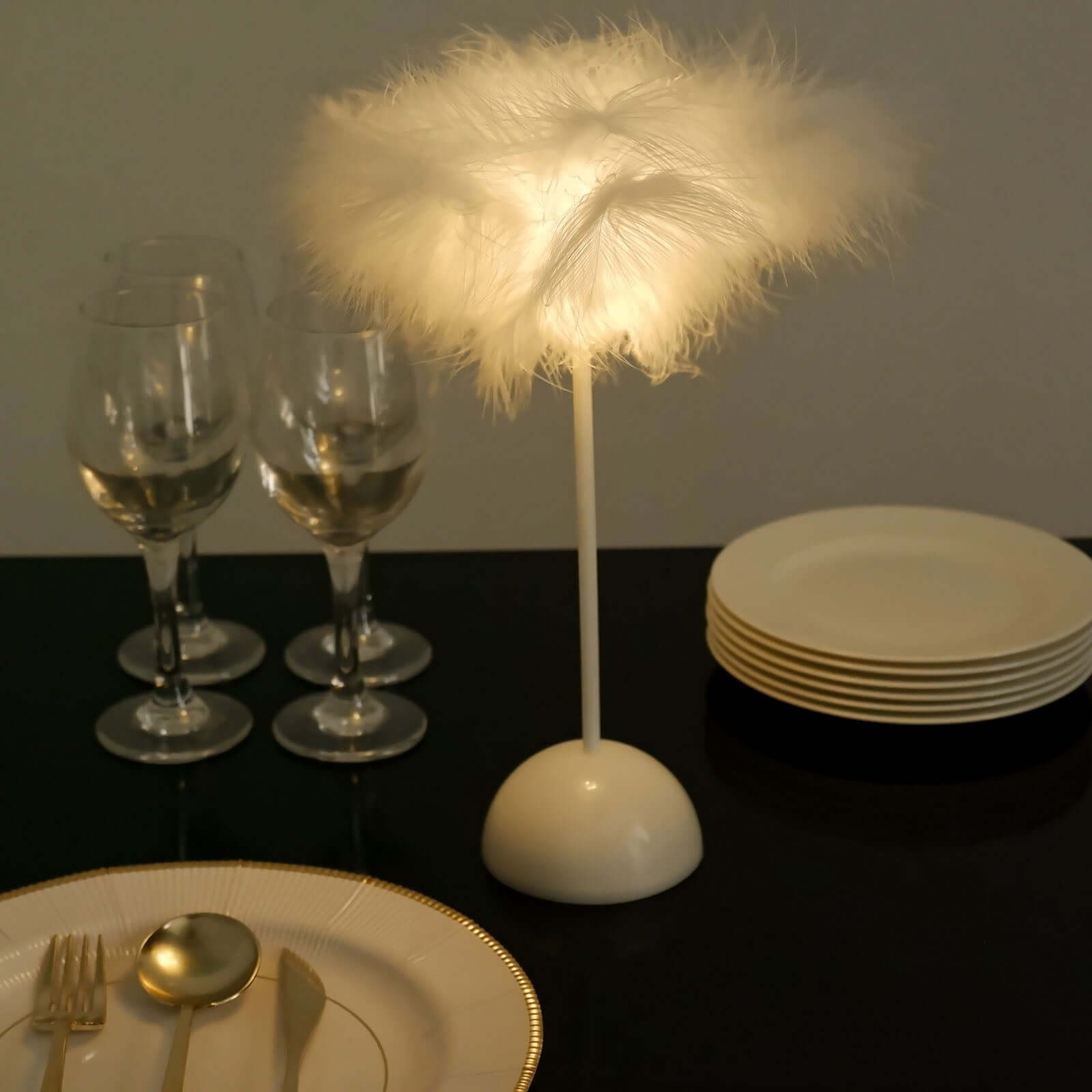 Table Lamp Feather Design White LED Battery Operated - Cordless Wedding Centerpiece 15