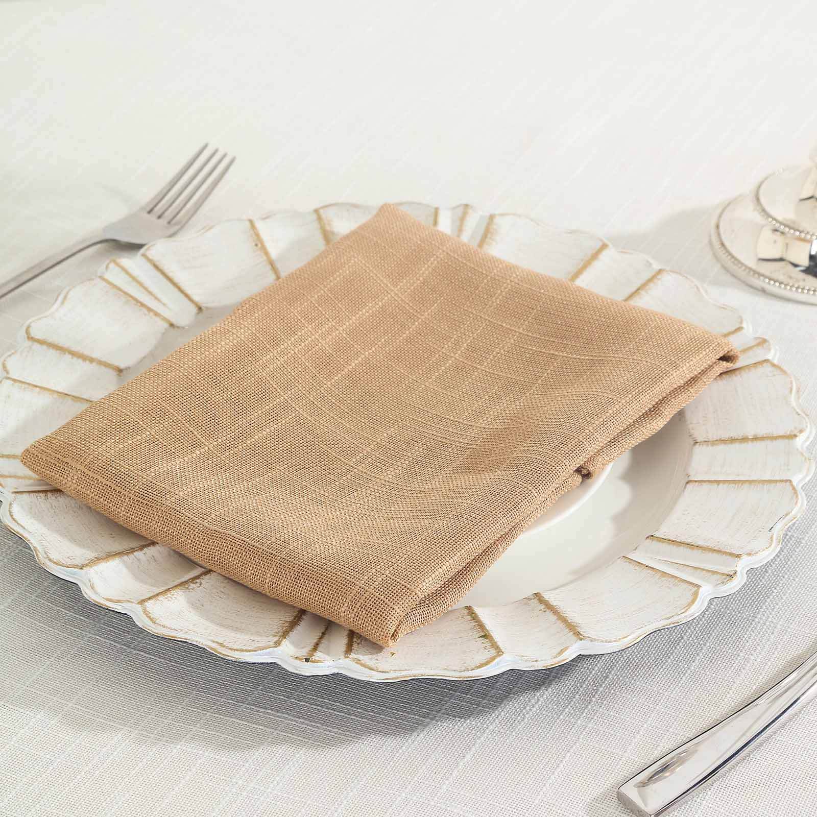 5 Pack Faux Linen 20x20 Napkins Natural - Slubby Textured & Wrinkle Resistant Cloth Napkins