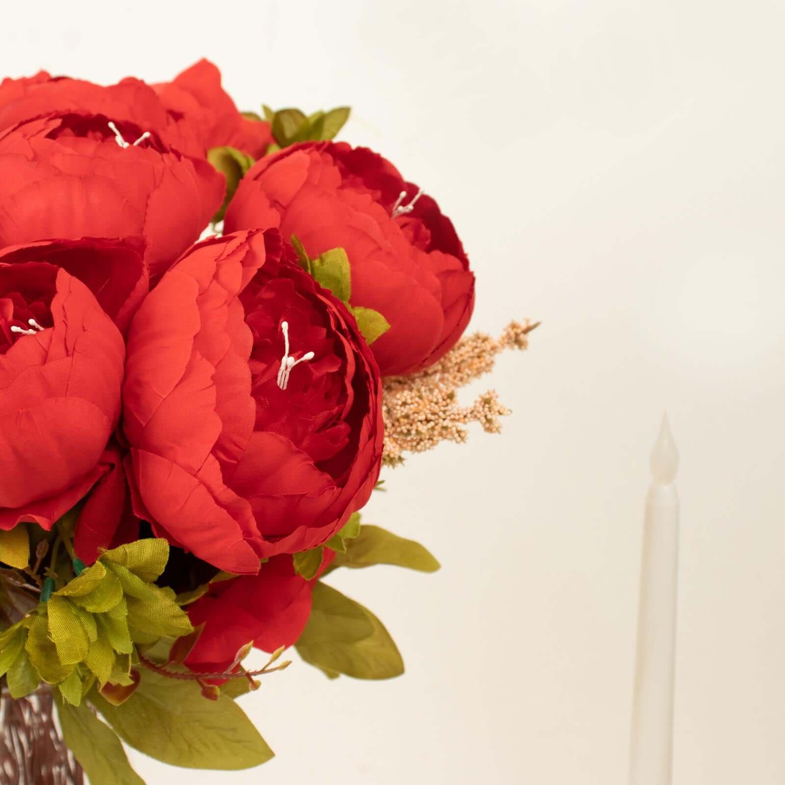 2 Pack 19 Red Artificial Peony Flower Wedding Bouquets, Faux Silk Flower Arrangements