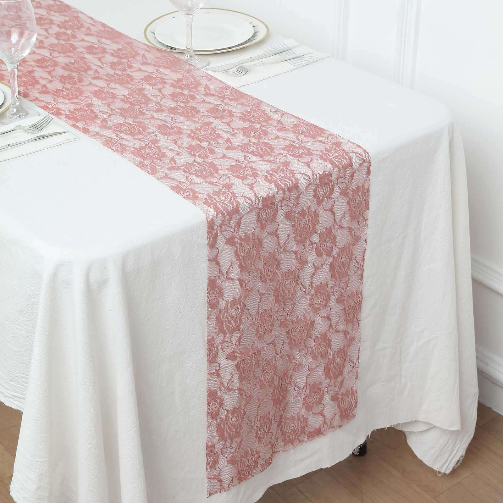 Lace 12x108 Table Runner Dusty Rose - Vintage Rose Pattern Table Decor