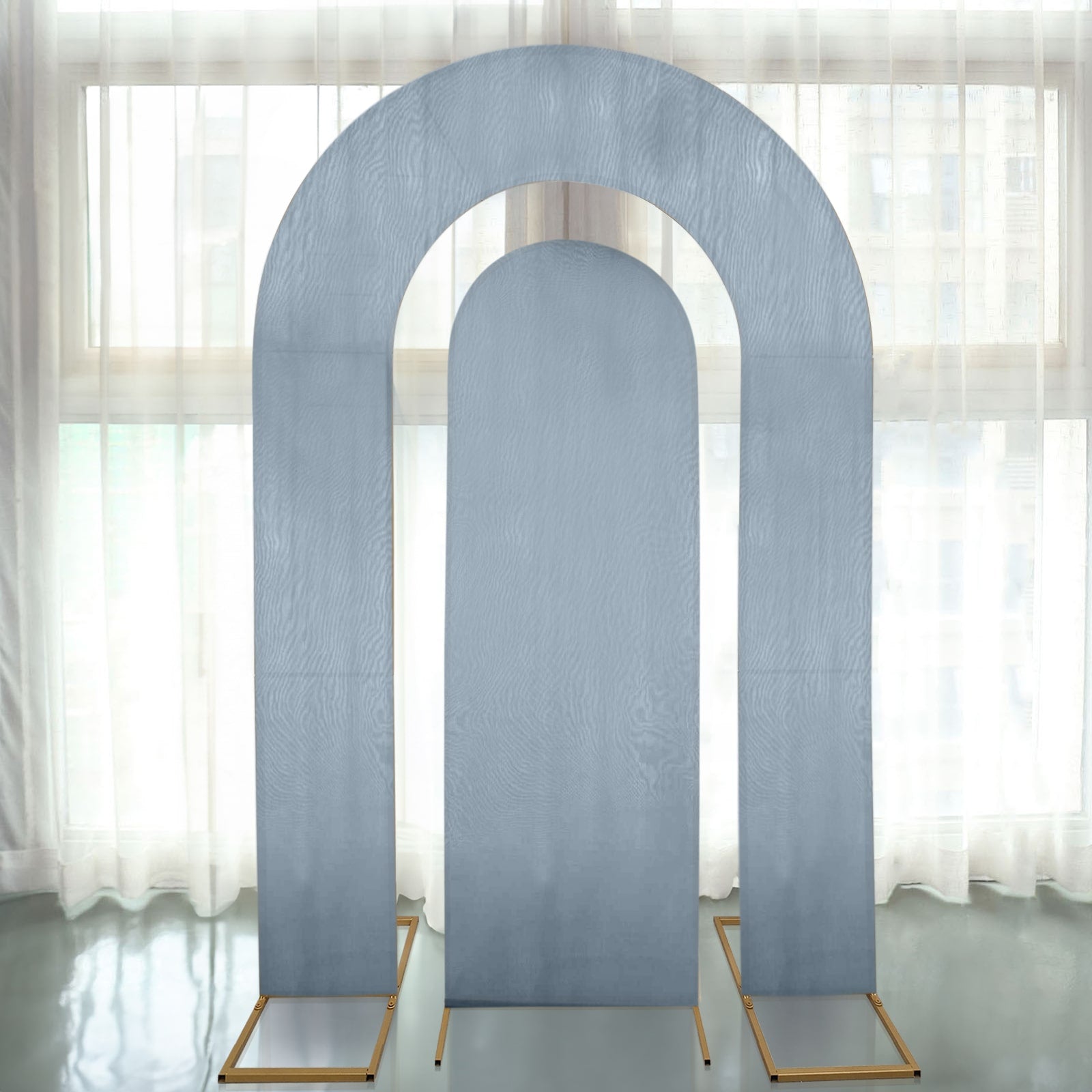 Set of 2 Dusty Blue Spandex Fitted Wedding Arch Covers for Round Top and Double Arch Chiara Backdrop Stands - 6ft,8ft