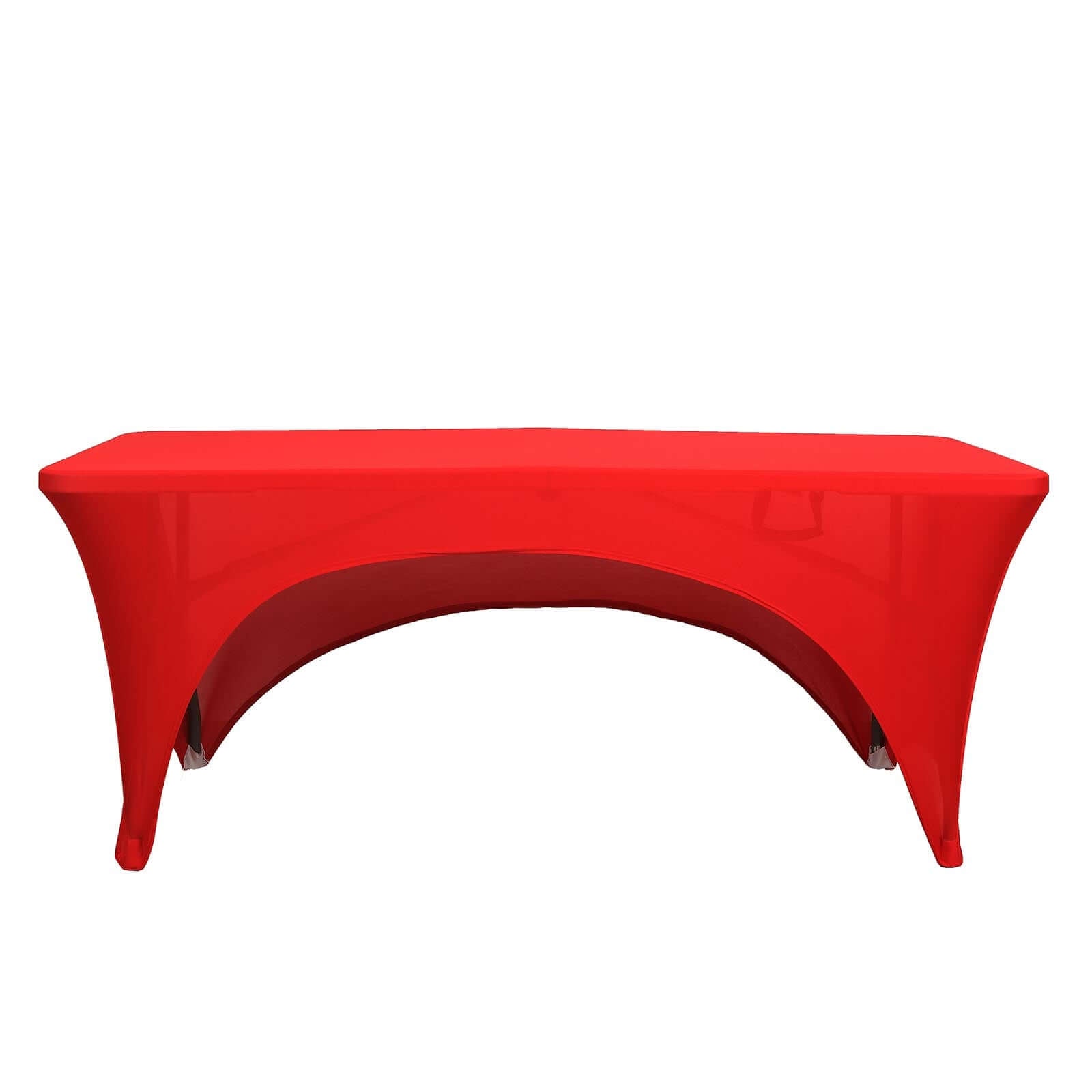 Stretch Spandex 96x30 Rectangle Table Cover Red with Curved Open Back Design Tailored Professional Look