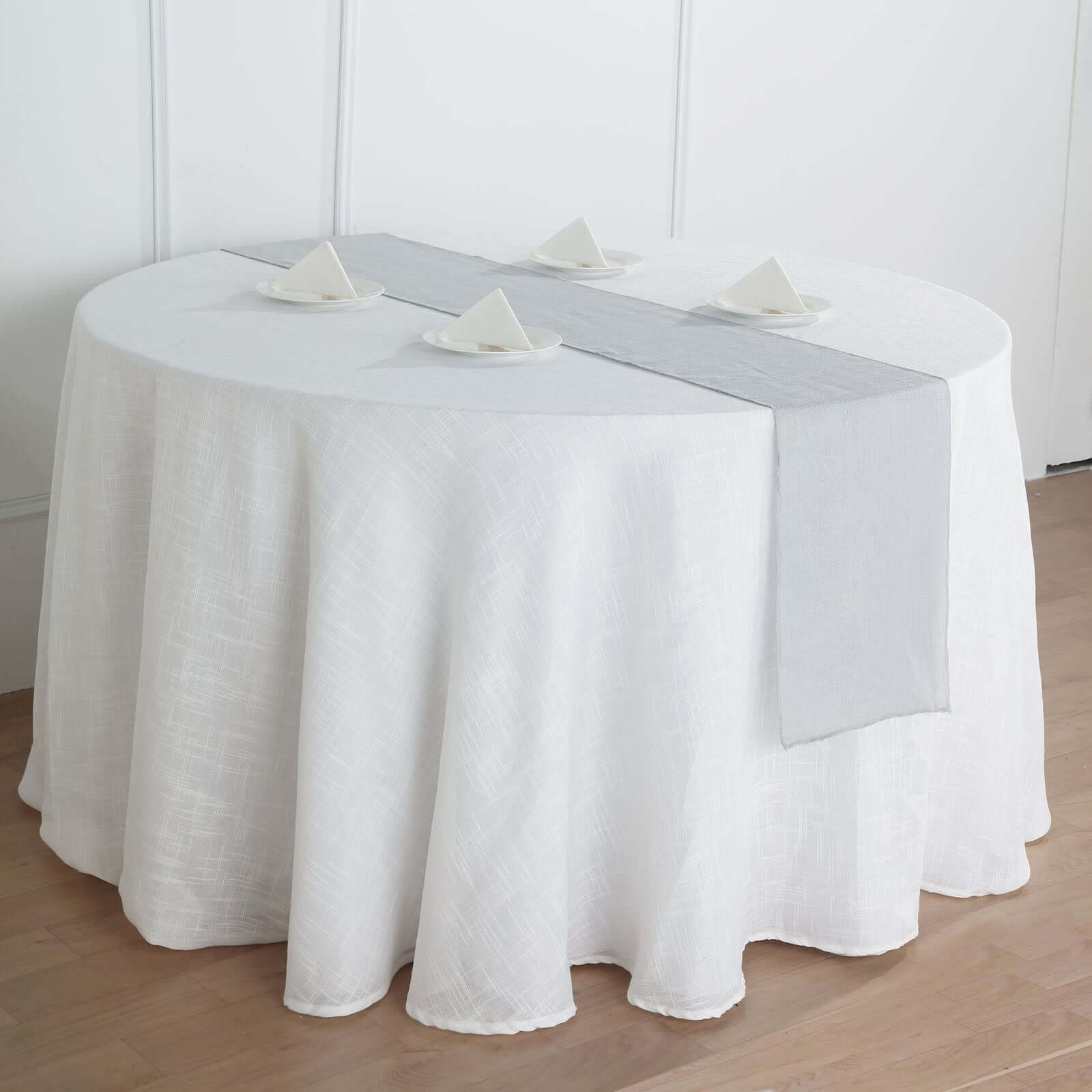 Faux Linen 12x108 Table Runner Silver - Slubby Textured & Wrinkle Resistant Table Decor