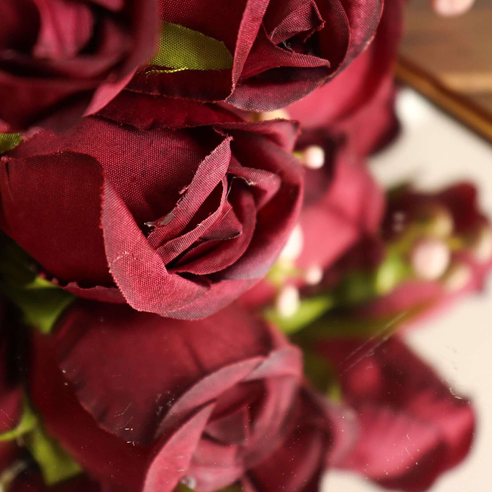 3 Pack 13 Burgundy Real Touch Silk Rose Bud Flower Bridal Bouquets, Artificial Floral Bush Arrangements