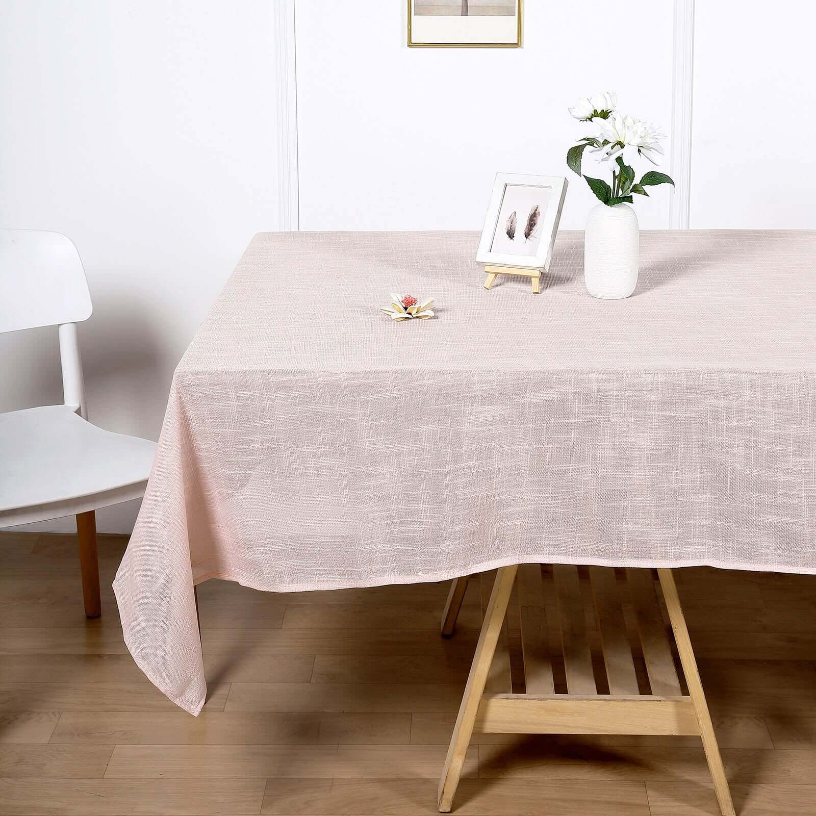 Faux Linen 60x102 Rectangular Tablecloth Blush - Slubby Textured & Wrinkle Resistant Table Cover