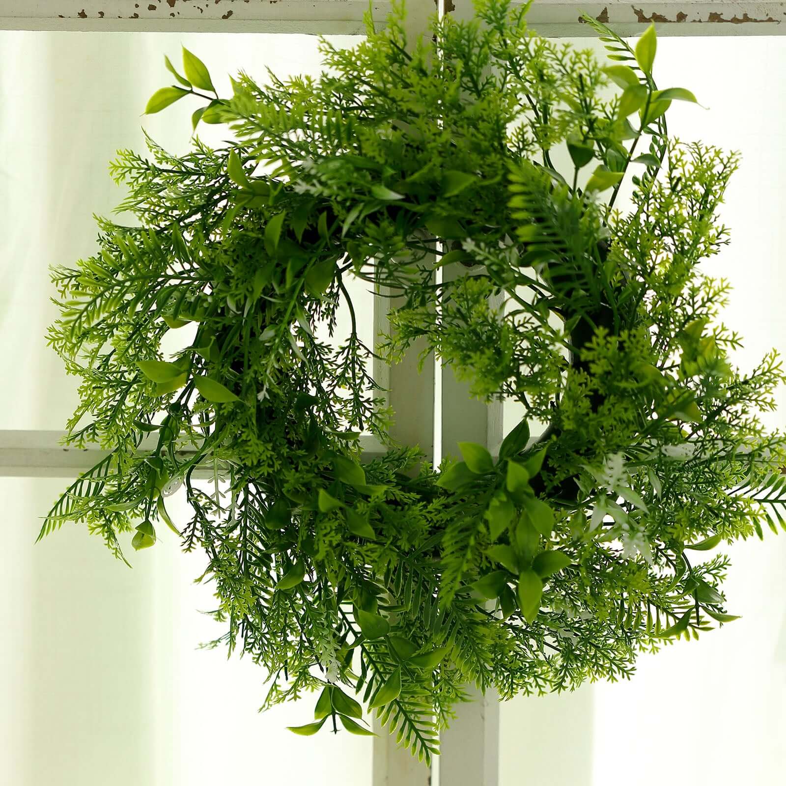 2 Pack 4 Green Artificial Fern Leaf Mix Pillar Candle Ring Wreaths