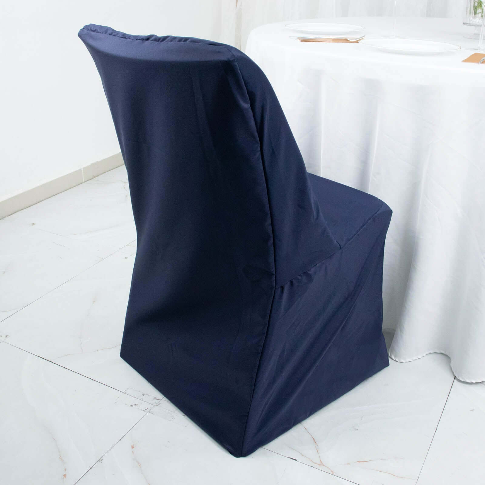 Polyester Chair Cover for Folding Lifetime Chairs Navy Blue - Reusable Durable Slip-On Cover