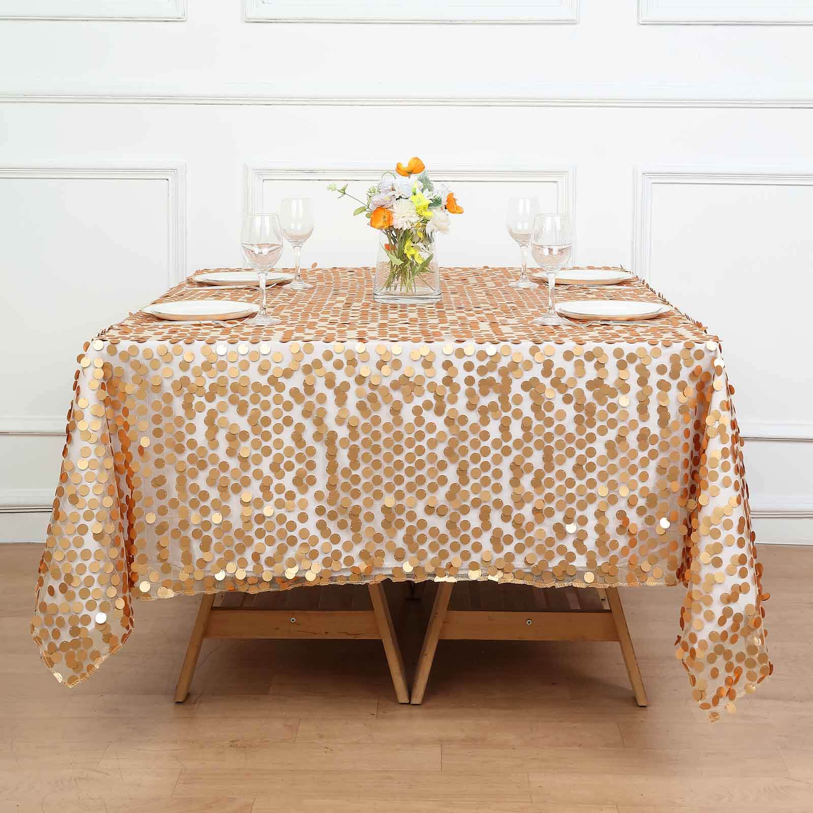 Sequin 72x72 Table Overlay Square Tablecloth Matte Champagne - Big Payette Table Cover