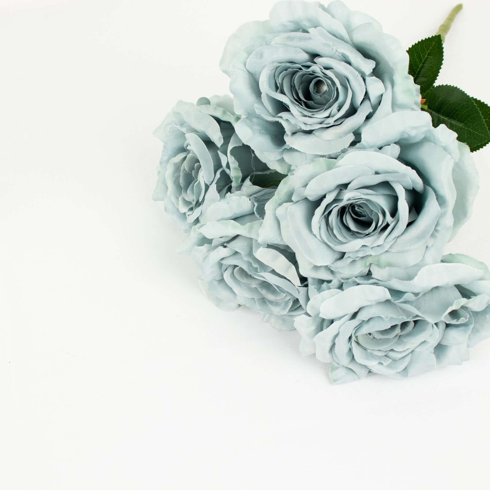 2 Bushes 17 Dusty Blue Premium Silk Jumbo Rose Flower Bouquet, High Quality Artificial Wedding Floral Arrangements
