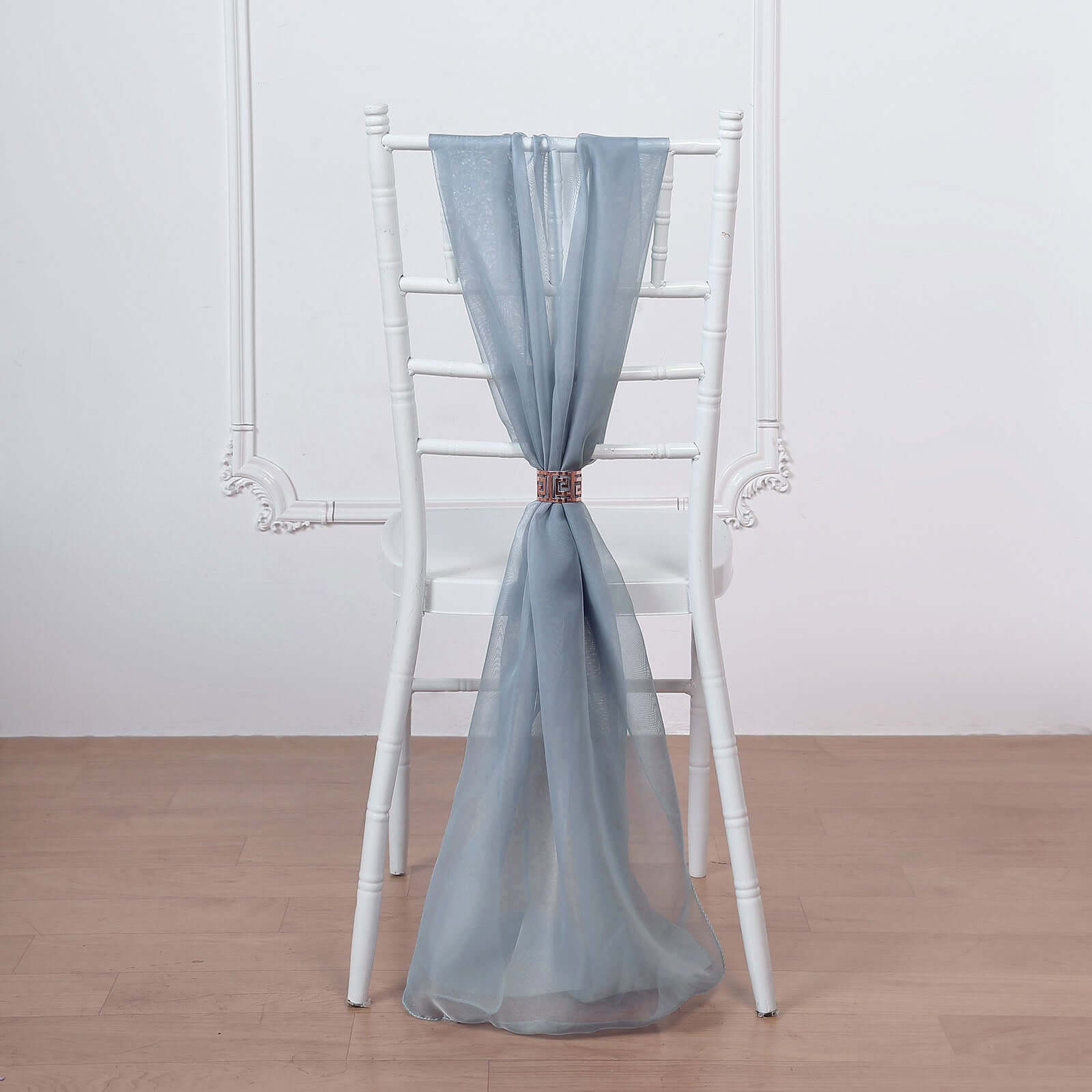 5 Pack Premium Chiffon Chair Sashes Dusty Blue - Soft & Lightweight Designer Chair Bows 22x78