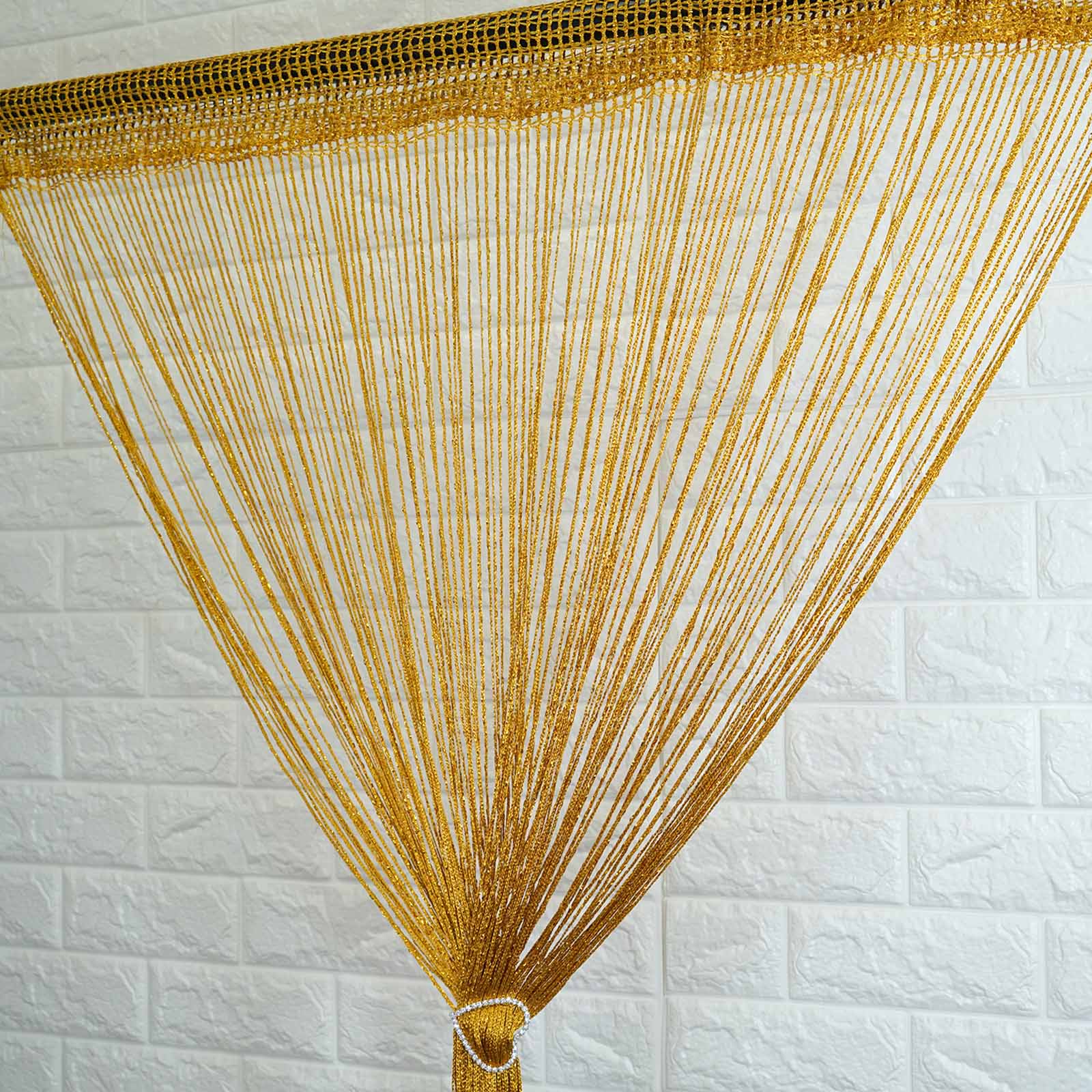 3ftx8ft Gold Silk Tassel String Curtains, Decorative Room Divider Panels