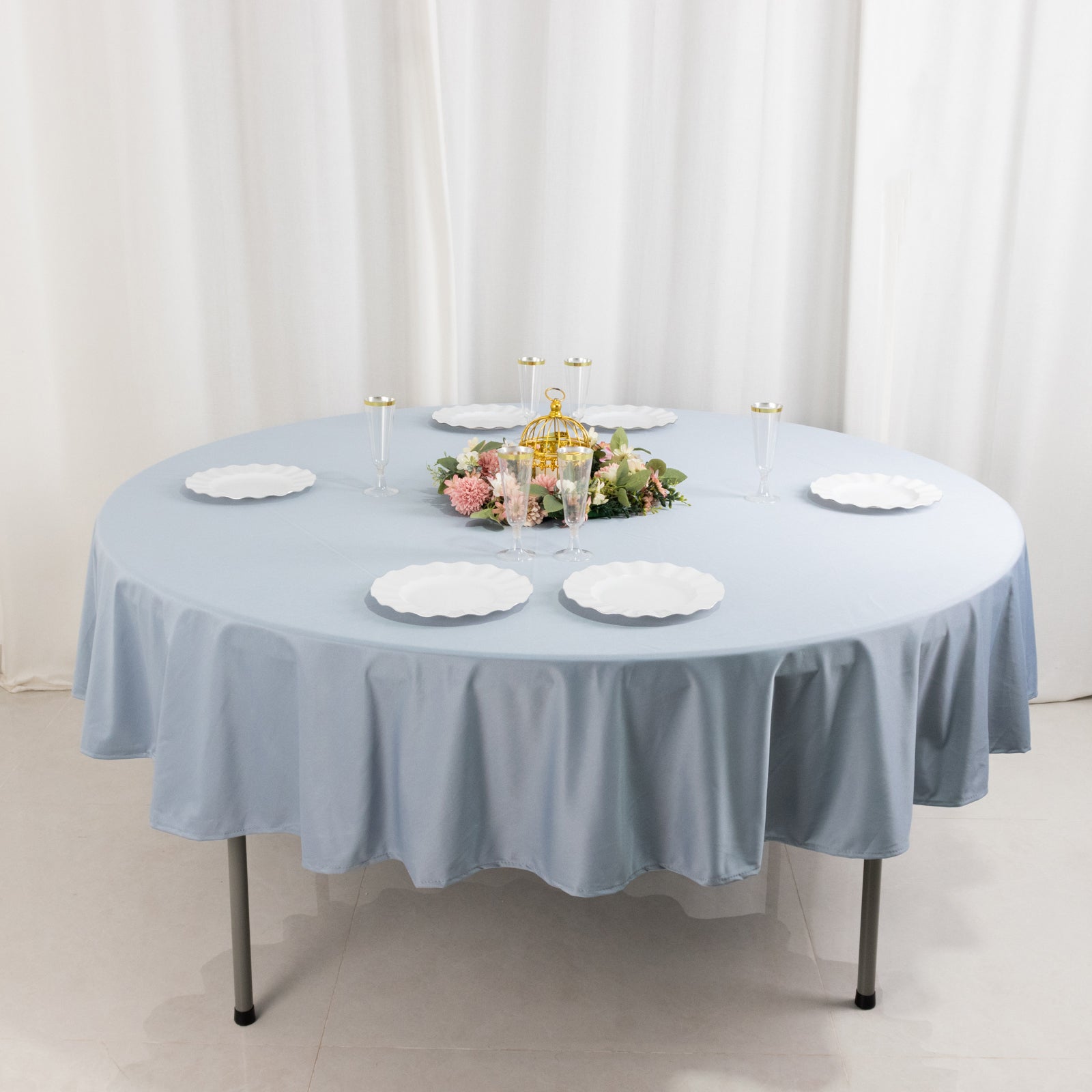 Premium Scuba Round 90 Tablecloth Dusty Blue - Wrinkle Free & Stain Resistant Table Cover