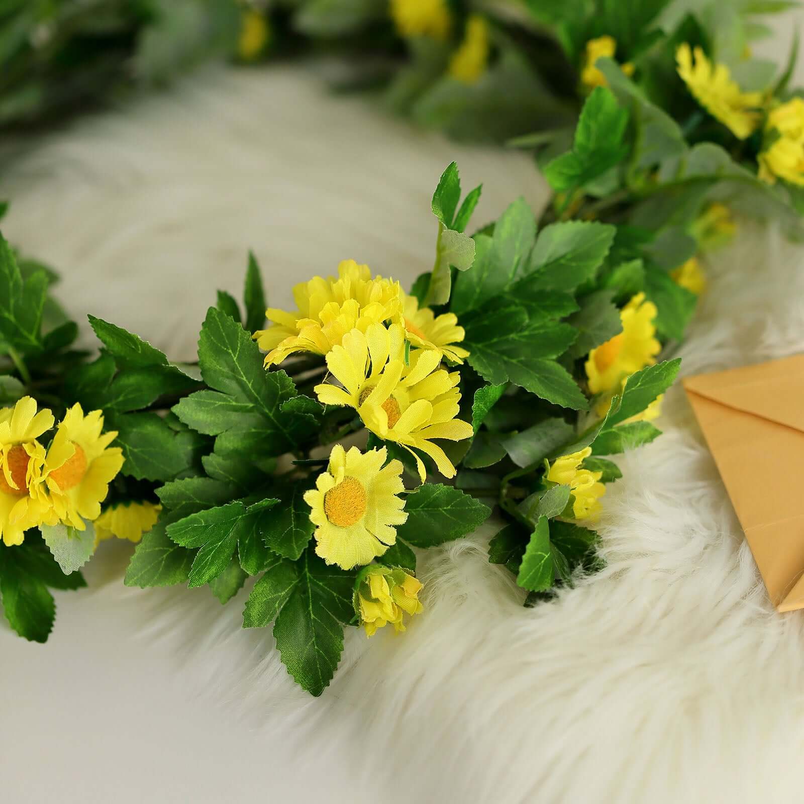 5.5ft Yellow Artificial Daisy Magnolia Leaf Flower Garland Faux Vine