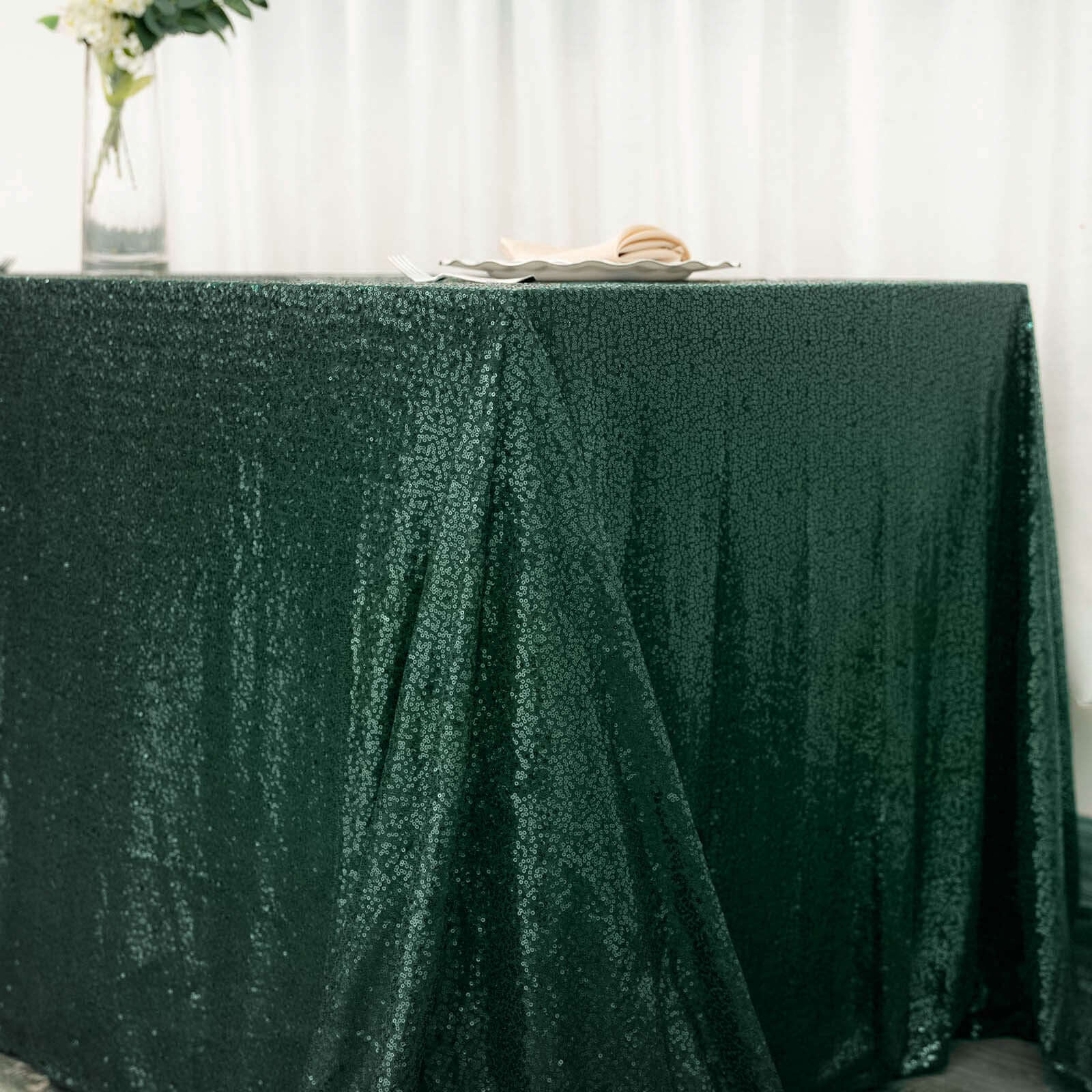 Sequin 90x132 Rectangle Tablecloth Hunter Emerald Green - Seamless Sparkly Table Cover