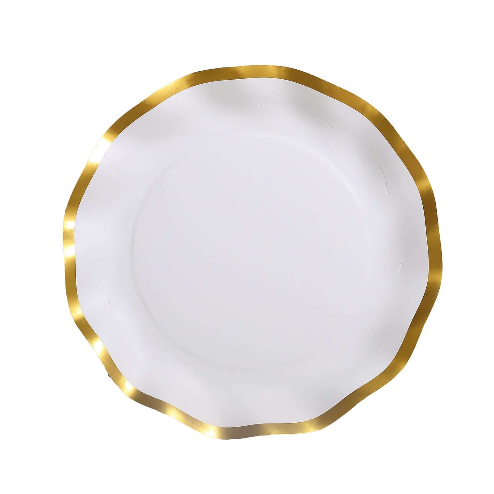 25-Pack Paper Round Dinner Plates 10 Matte White with Gold Wavy Rim - Disposable 350GSM Party Plates for Banquets & Upscale Gatherings