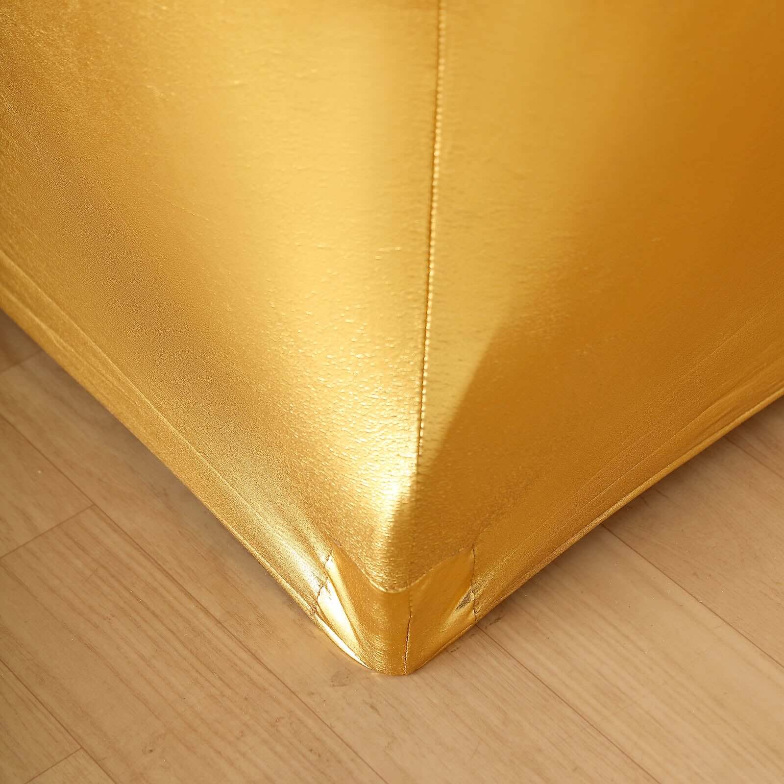 Stretch Spandex 72x30 Rectangle Tablecloth Metallic Gold - Glamorous Form-Fitting Table Cover for Upscale Gatherings