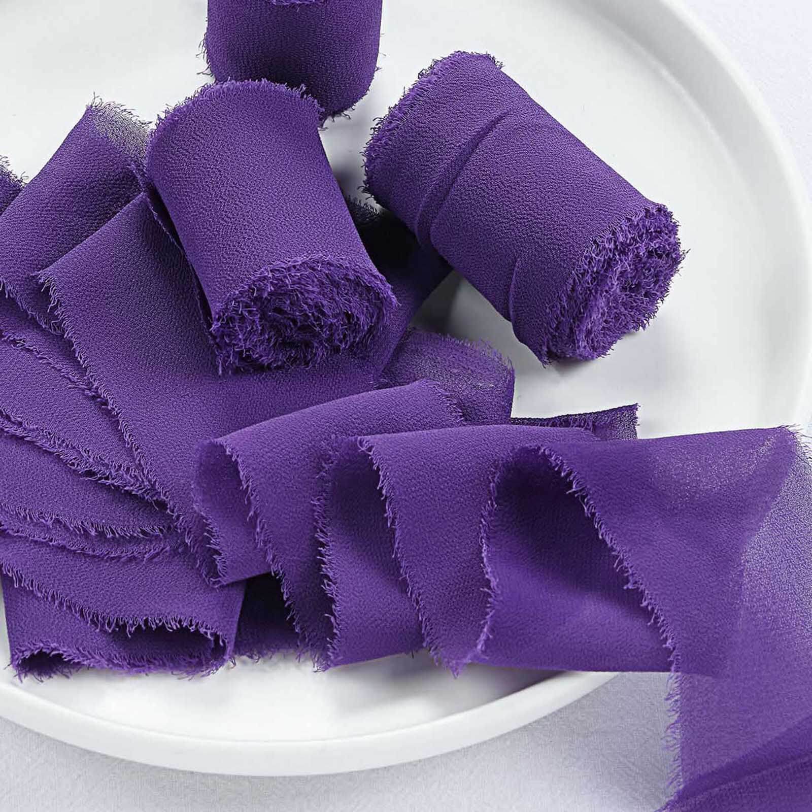 2 Pack 6yd Purple Silk-Like Chiffon Linen Ribbon Roll For Bouquets, Wedding Invitations Gift Wrapping