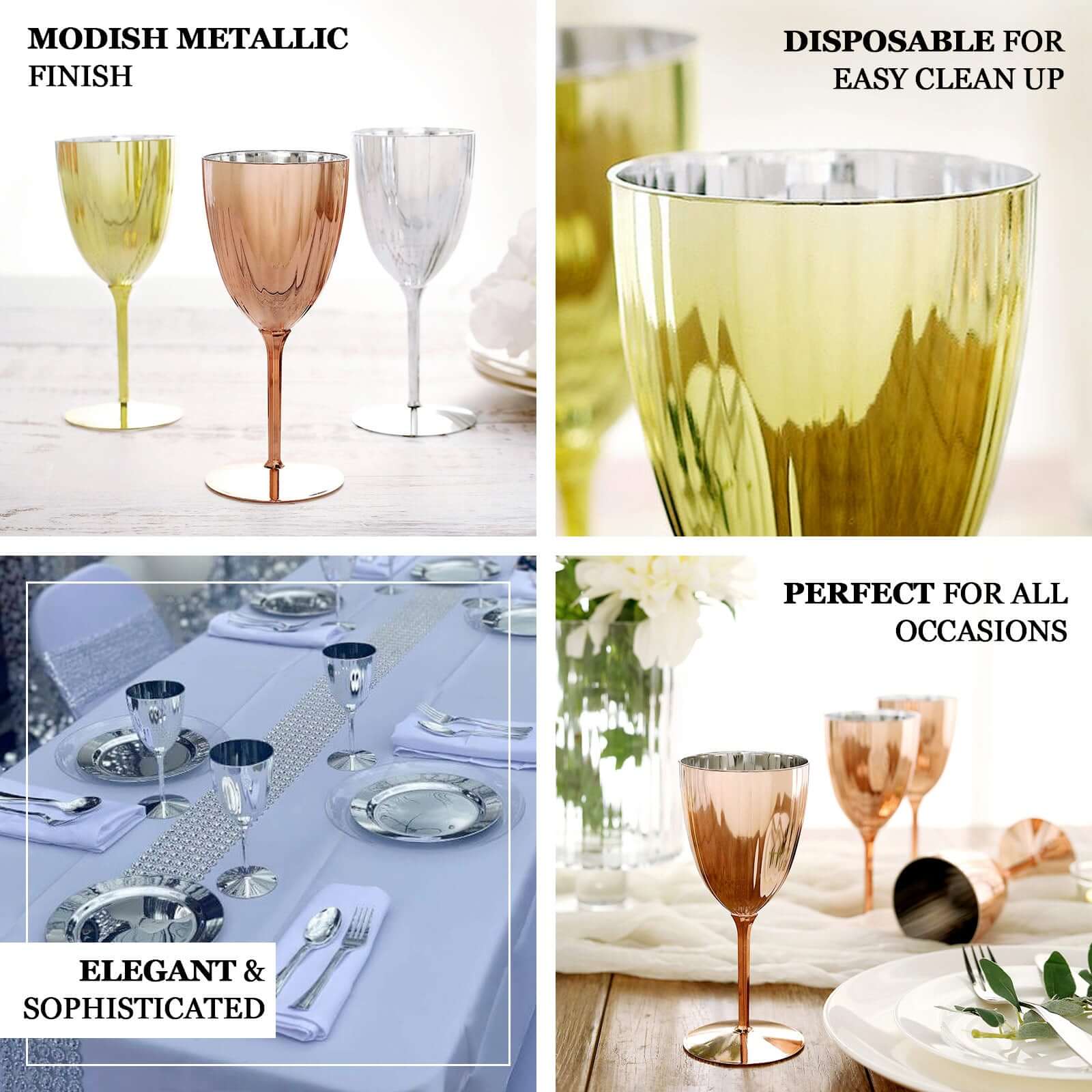 6-Pack Plastic Wine Glasses in Metallic Rose Gold - Classy Disposable Goblets for Parties, Receptions & Banquets 8oz