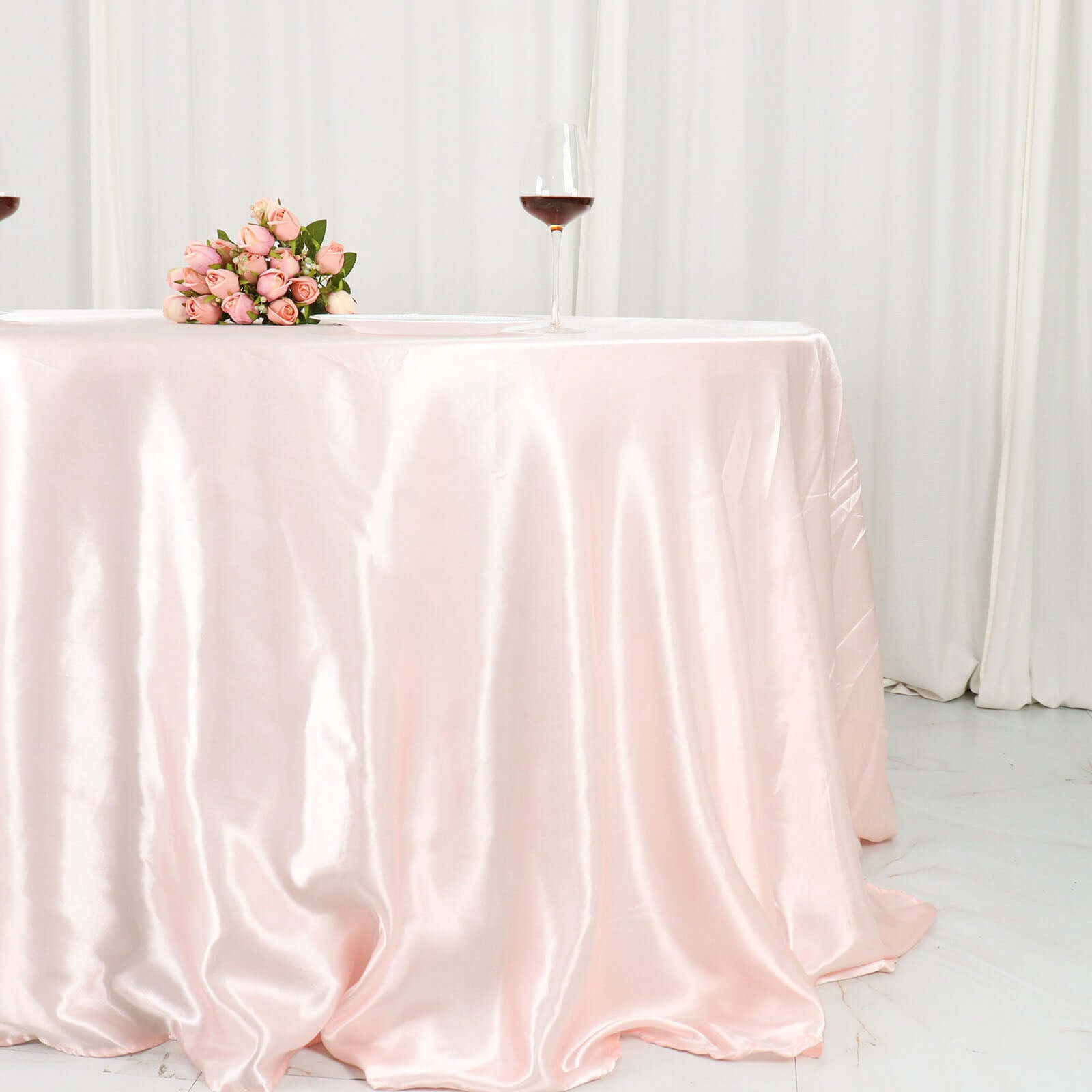 Satin 132 Round Tablecloth Blush - Stylish Seamless Table Cover