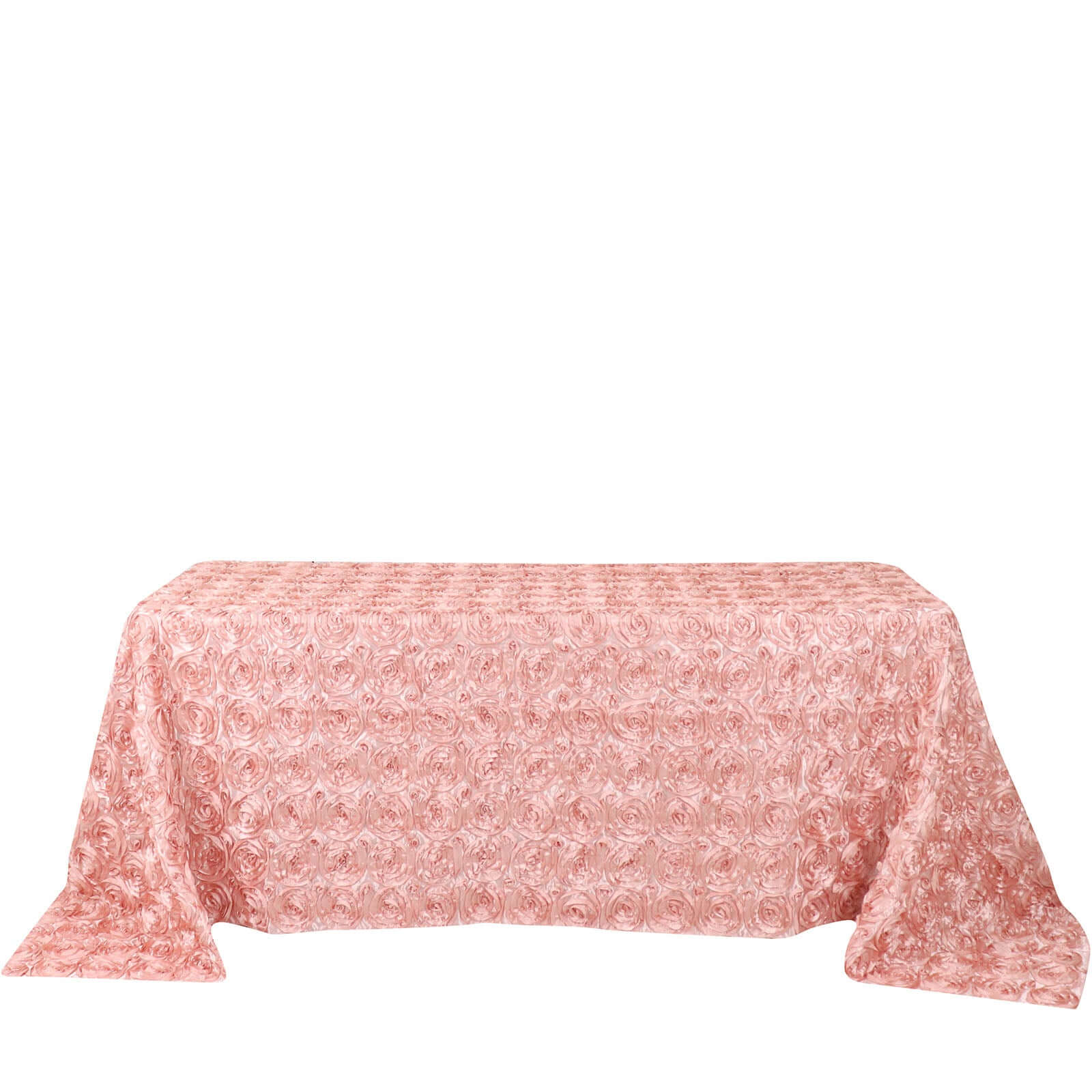 Satin 90x132 Rectangle Tablecloth Dusty Rose - Grandiose 3D Rosette Seamless Table Cover