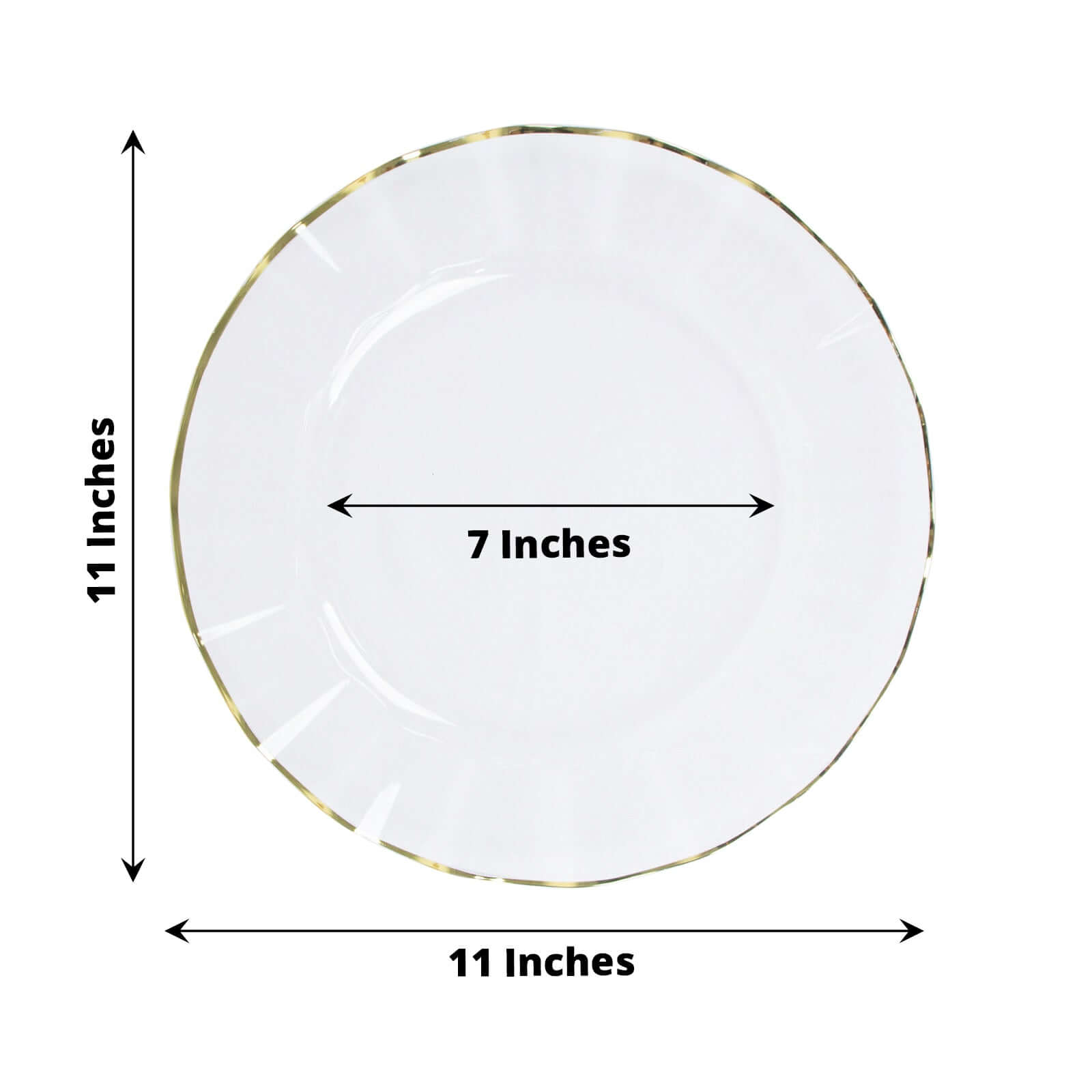 10-Pack Plastic 11 Round Dinner Plates in Clear Ruffled Rim with Gold Edging - Sturdy Disposable Dinnerware