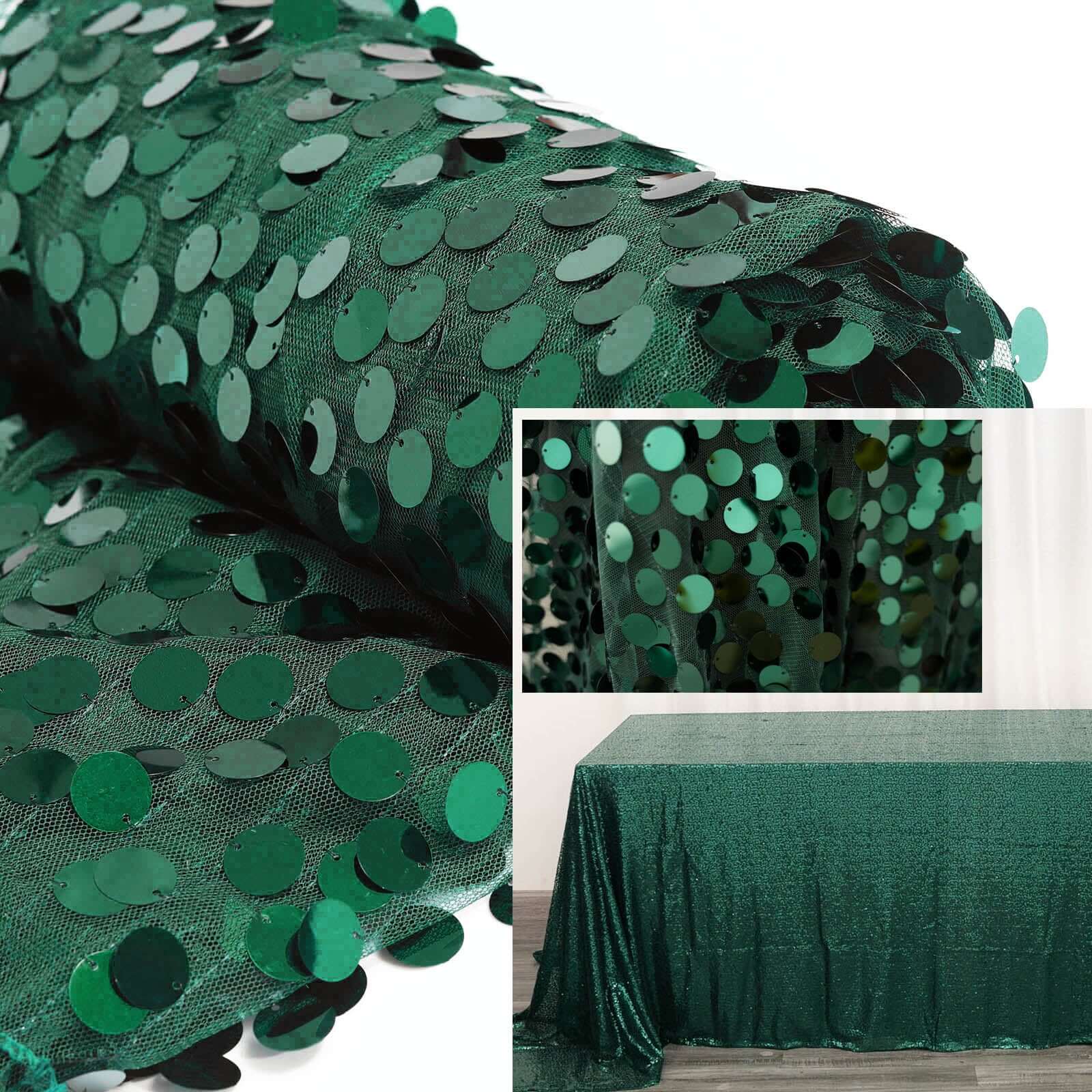 54x4 Yards Hunter Emerald Green Big Payette Sequin Fabric Roll, Mesh Sequin DIY Craft Fabric Bolt