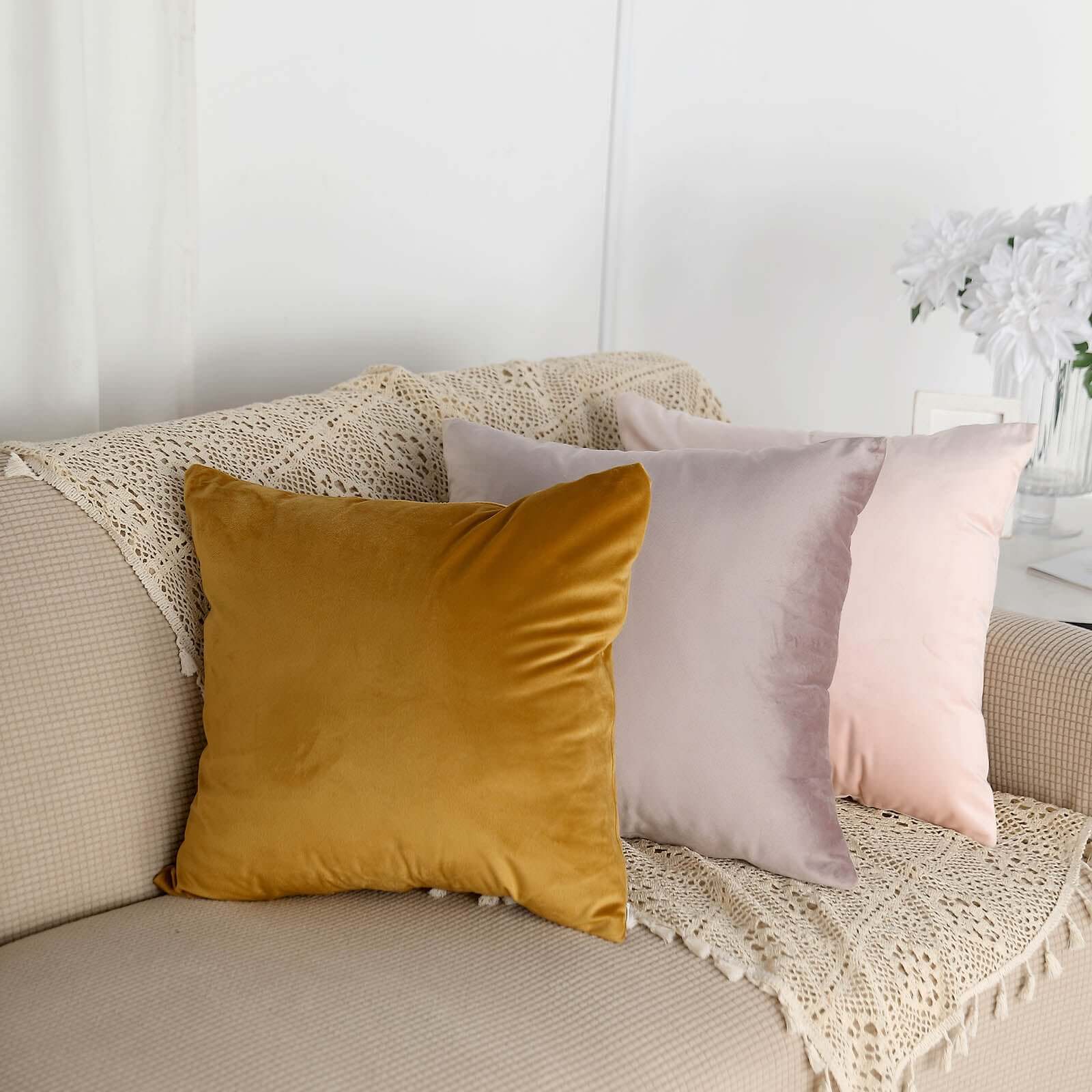 2 Pack 18 Gold Soft Velvet Square Throw Pillow Cover