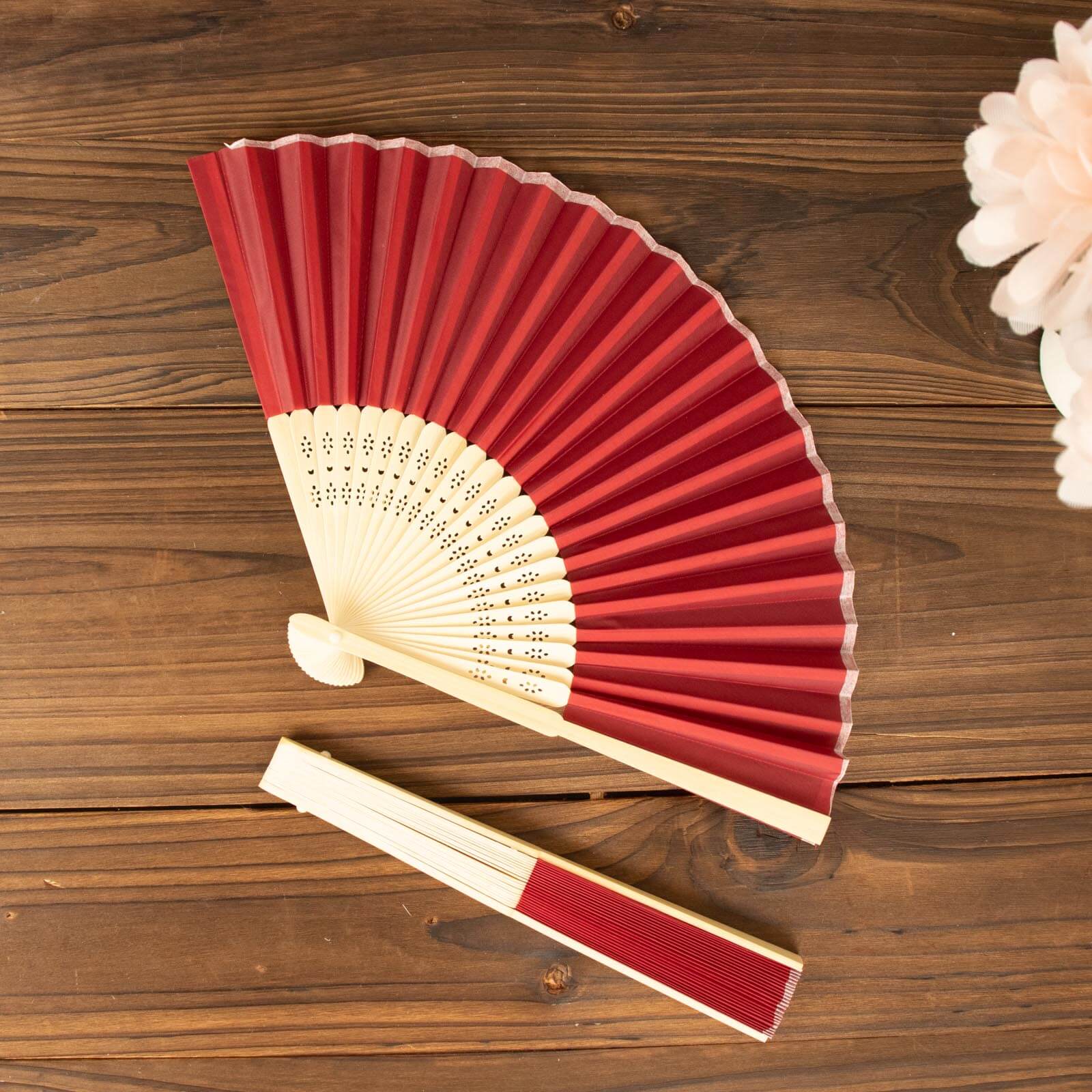 5 Pack Red Asian Silk Folding Fans Party Favors, Oriental Folding Fan Favors