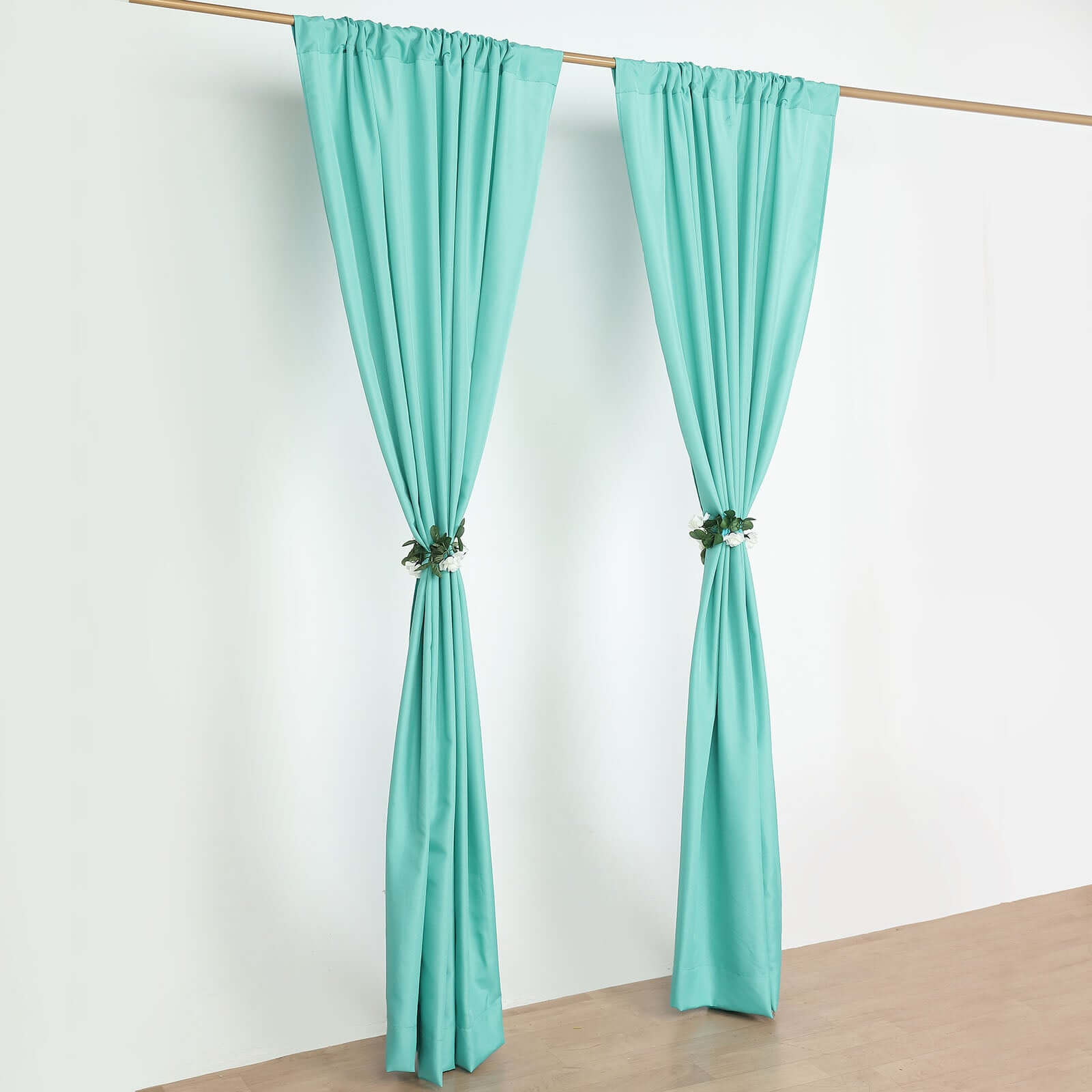 2 Pack Turquoise Polyester Event Curtain Drapes, 10ftx8ft Backdrop Event Panels With Rod Pockets 130 GSM