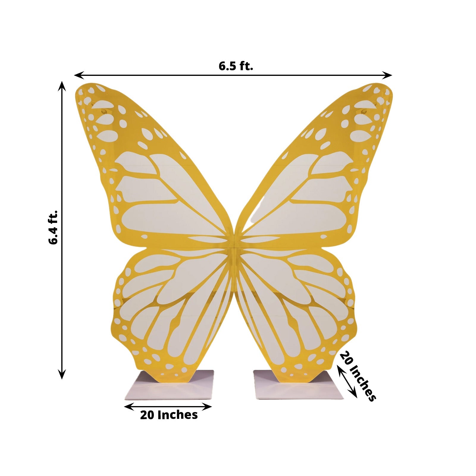 6.5ft White Gold Giant Butterfly Backdrop Party Prop, Free Standing Foamboard Monarch Butterfly Wings Photo Background