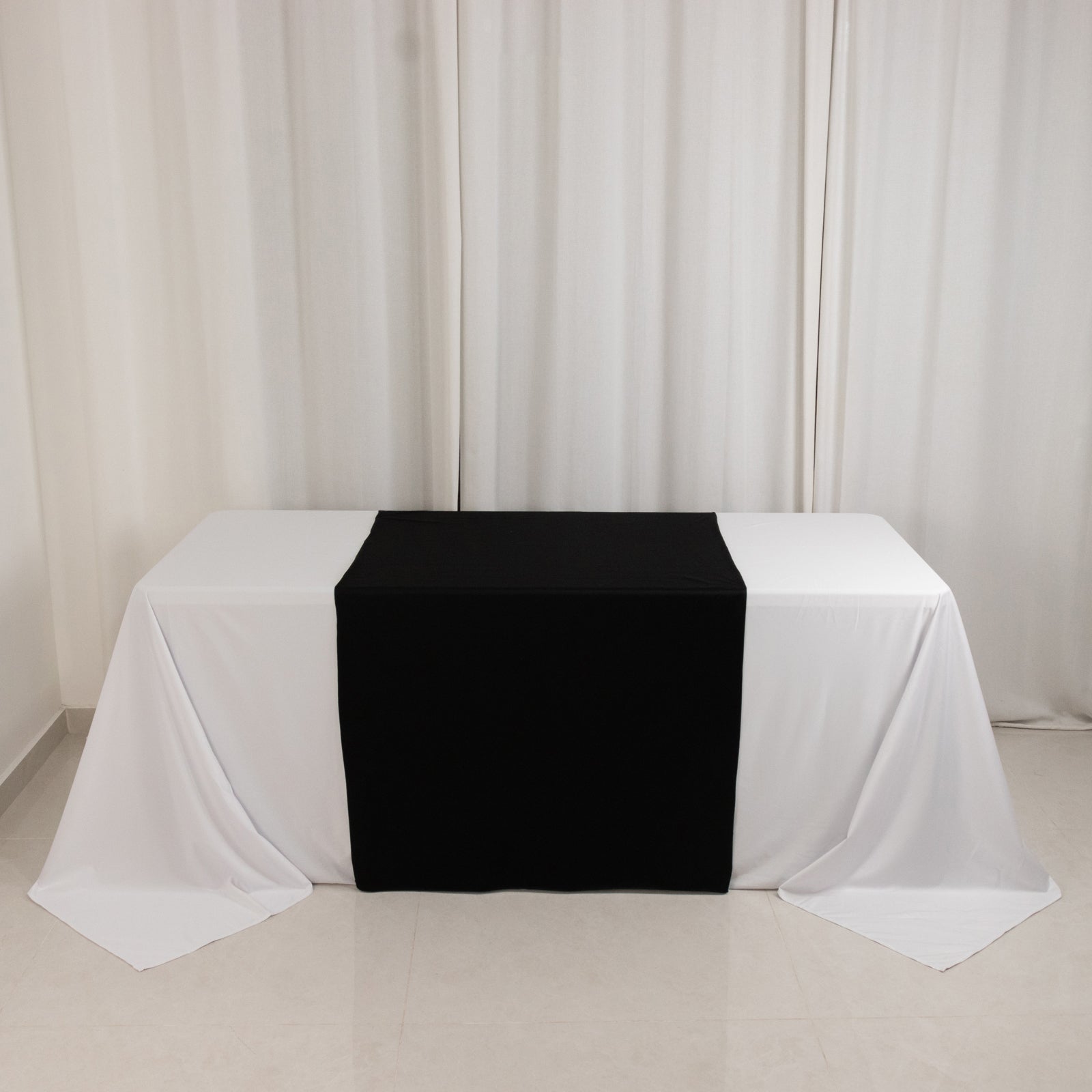 Premium Scuba Polyester 36x72 Wide Table Runner Black - Wrinkle-Free Trade Show Table Linen