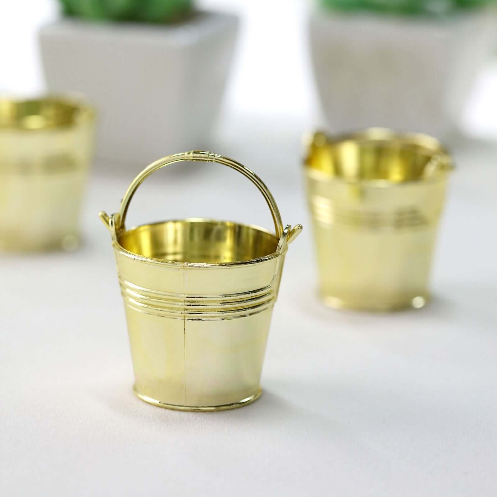 12 Pack 2 Gold Mini Planter Treat Party Favor Boxes, Small Pail Bucket Candy Container Gift Boxes