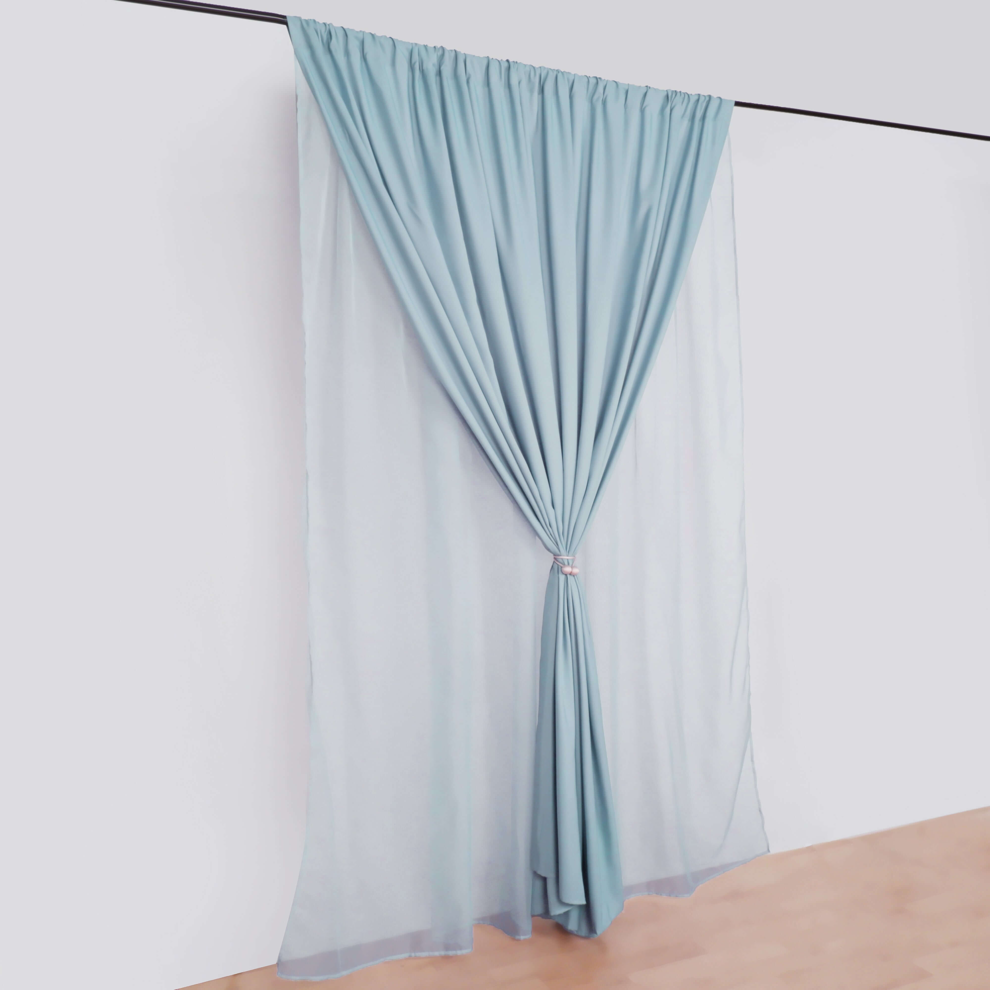 Dusty Blue Chiffon Polyester Event Curtain Drapes, Dual Layer Divider Backdrop Curtain Panels with Rod Pockets - 10ftx10ft