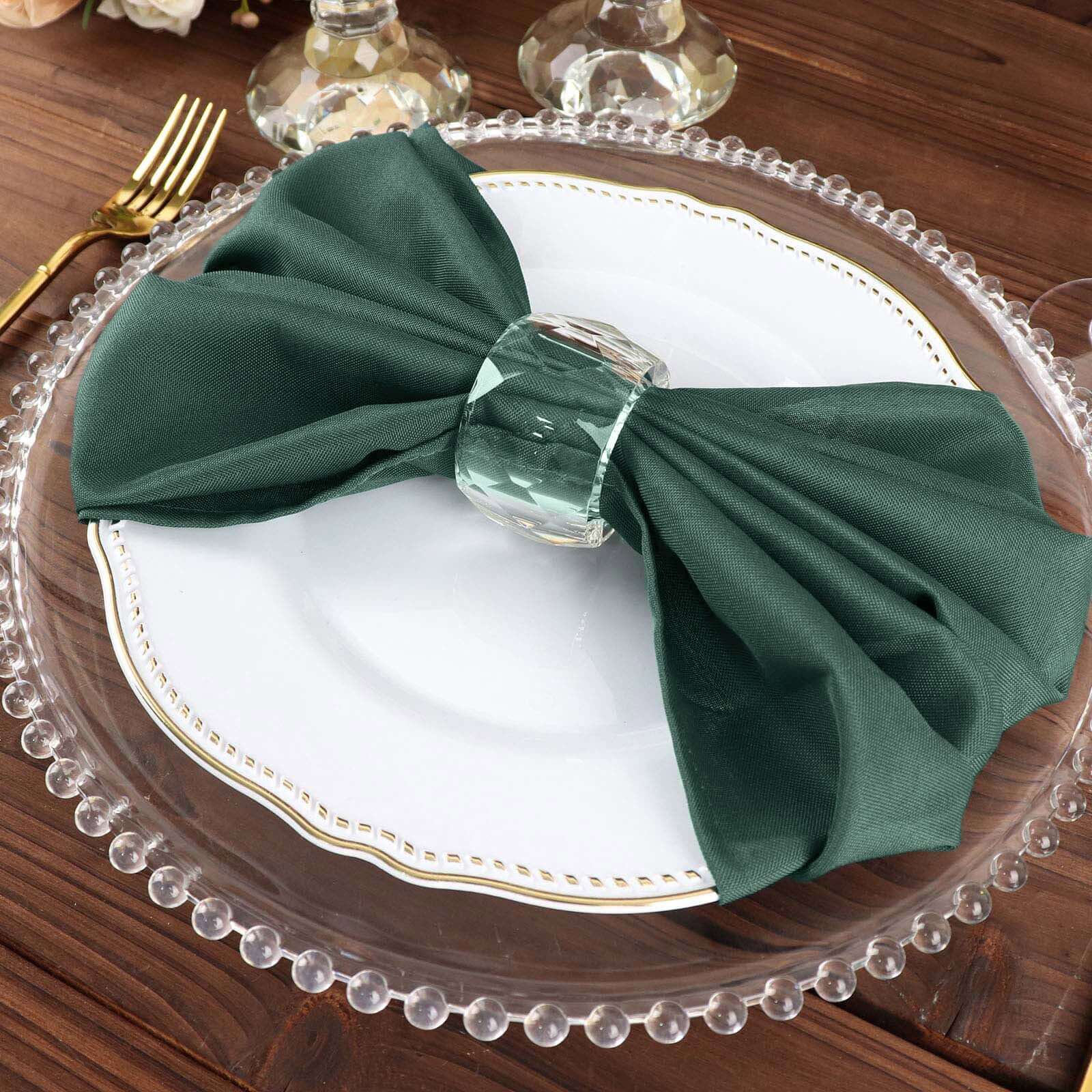5 Pack Polyester 20x20 Napkins Hunter Emerald Green - Wrinkle Resistant & Easy Care Cloth Napkins
