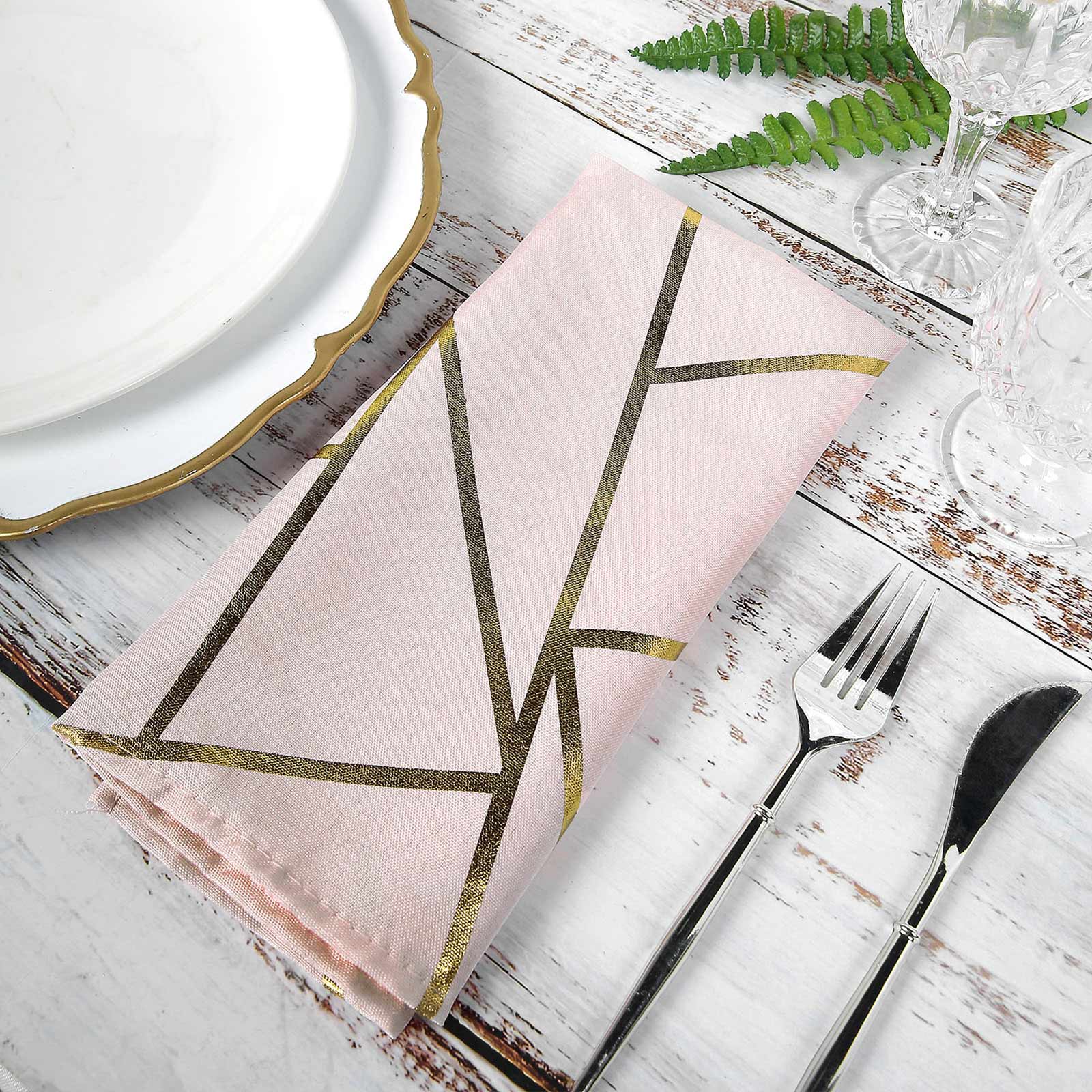 5 Pack Modern Blush and Geometric Gold Cloth Dinner Napkins 20x20