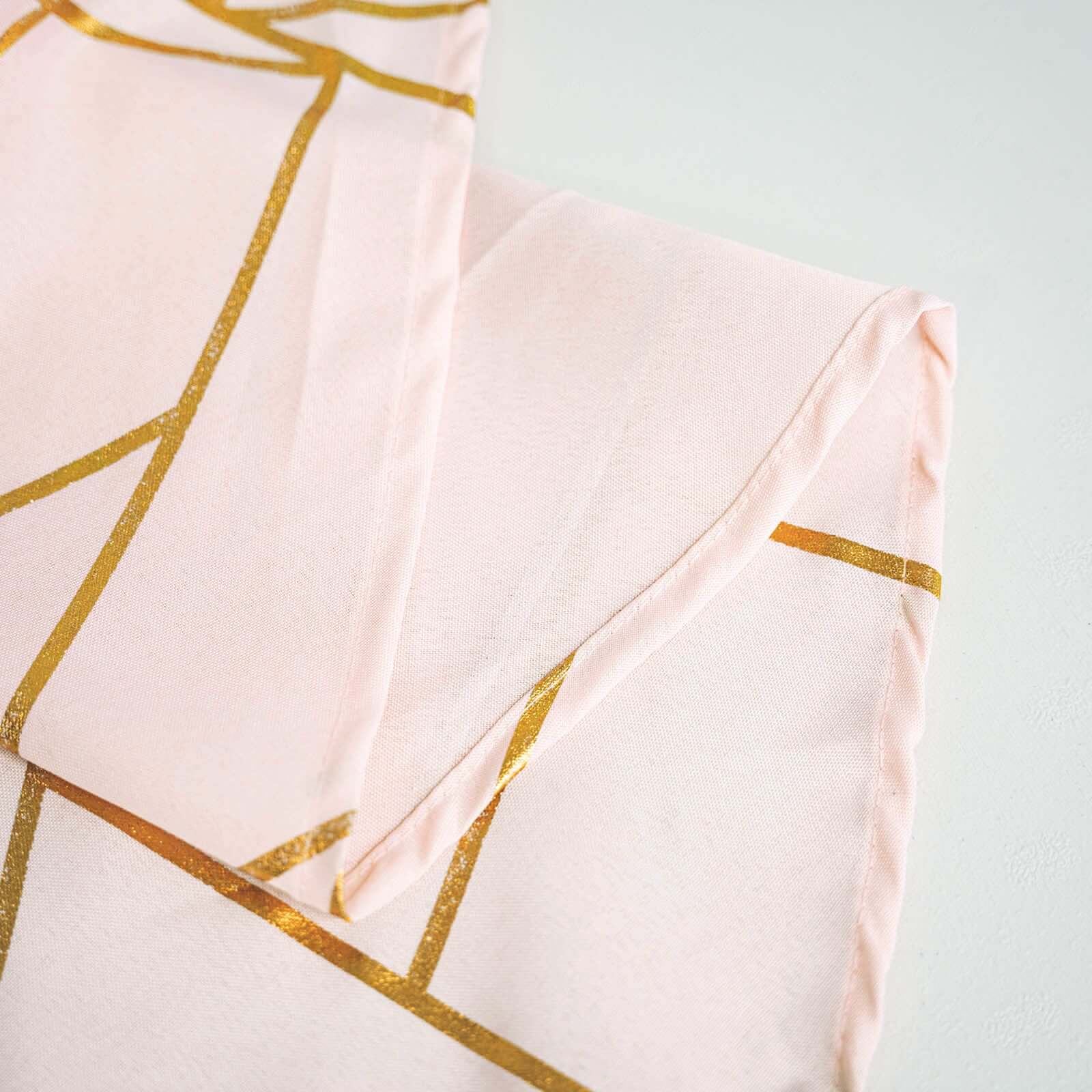 Polyester 120 Round Tablecloth Blush with Gold Foil Geometric Pattern Wrinkle-Resistant Seamless Table Cover