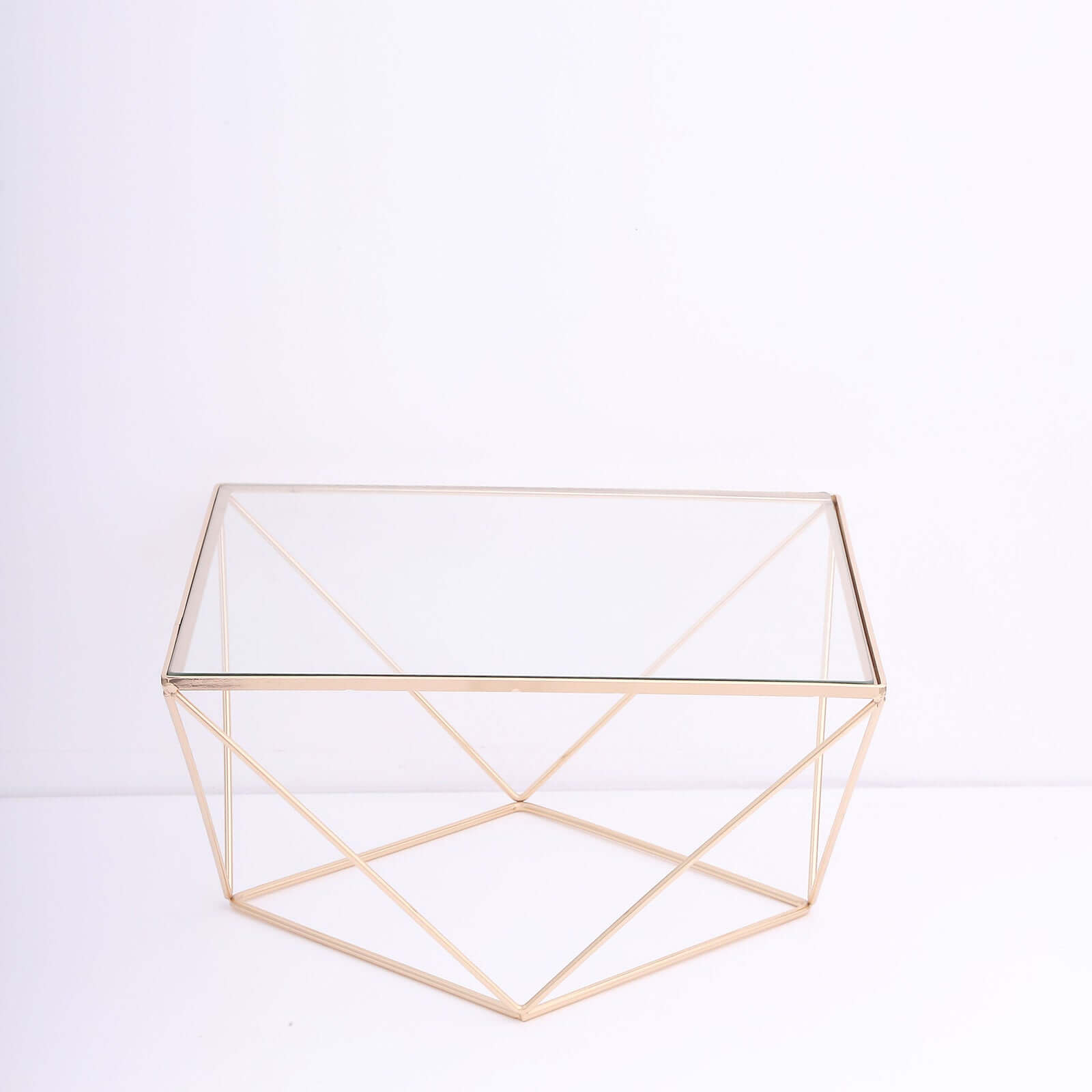 Set of 3 Metal Cake Dessert Stands Geometric Stackable Design Gold with Square Glass Top - Pedestal Display Centerpieces