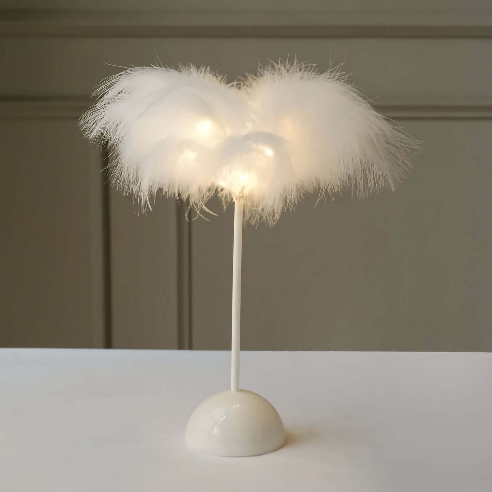 Table Lamp Feather Design White LED Battery Operated - Cordless Wedding Centerpiece 15