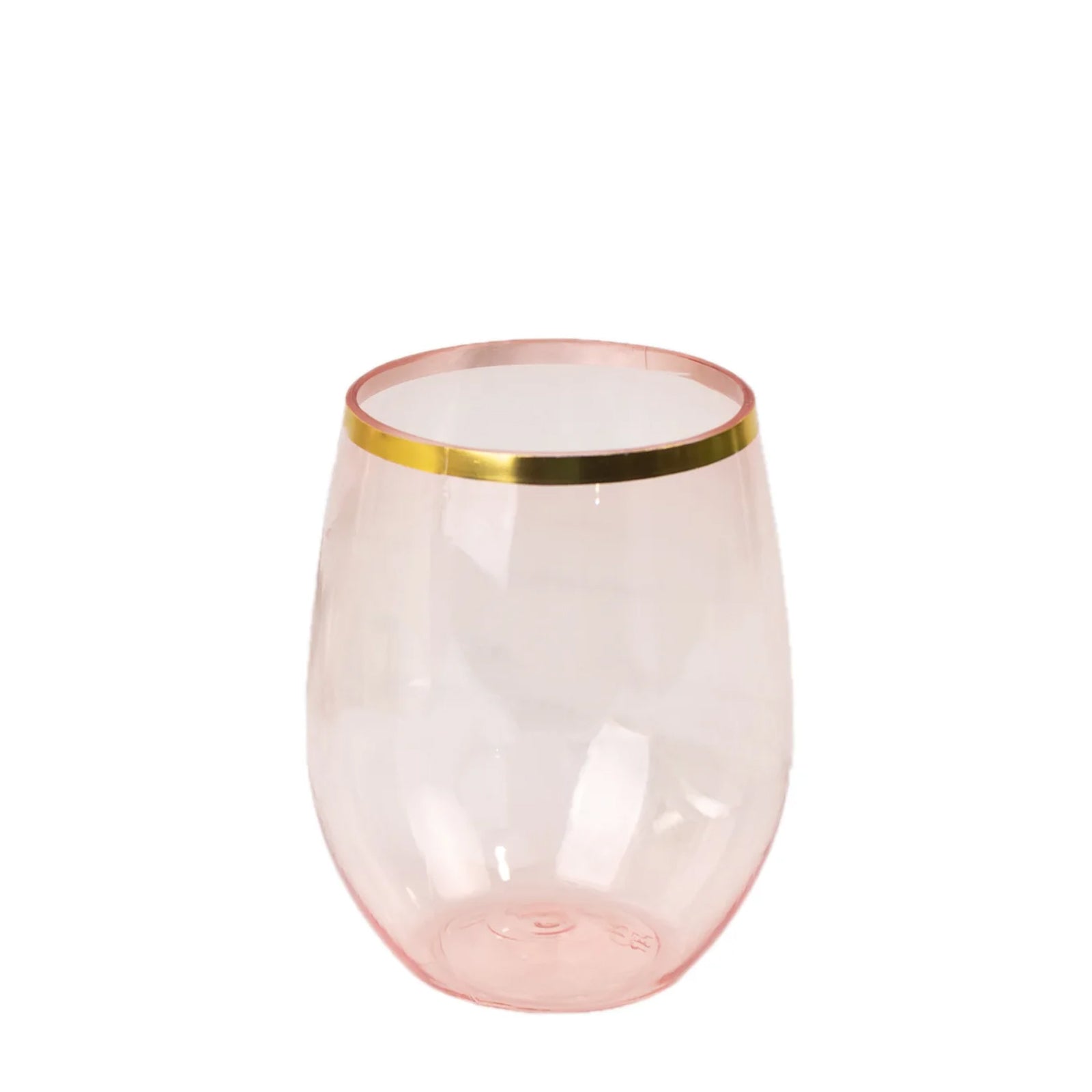12-Pack Plastic Wine Tumblers Transparent Blush with Gold Rim - Reusable Drinkware 12oz
