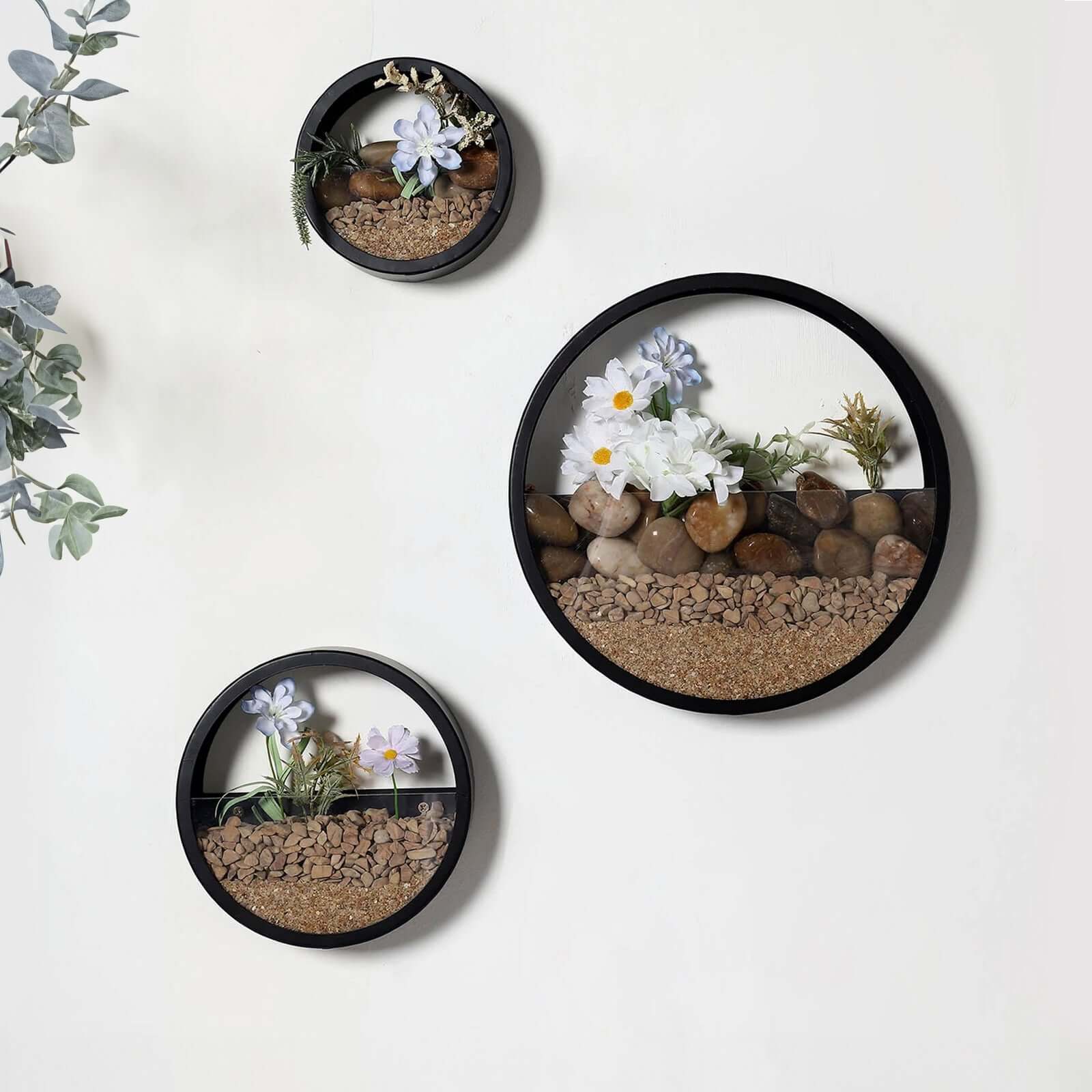 Set of 3 Black Half Moon Wall Planters, Round Metal Wall Hanging Planter, Modern Indoor Outdoor Terrarium - 6,8,12