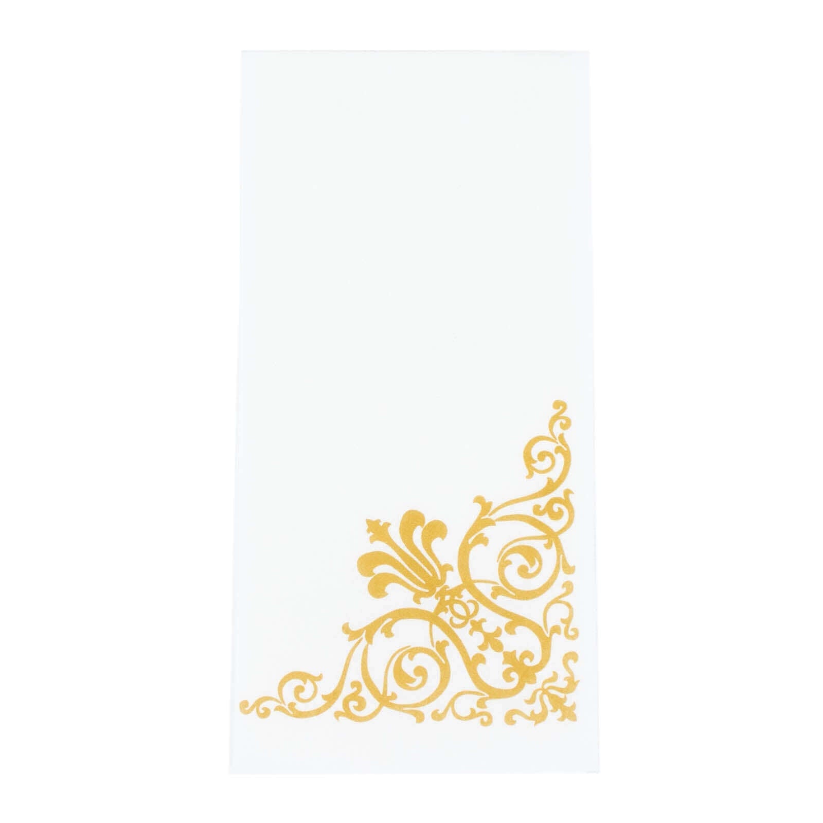 25 Pack White Linen-Feel Dinner Paper Napkins with Gold Fleur Vintage Print, Premium Cloth-Like Airlaid Disposable Napkins, Soft and Absorbent Guest Towels