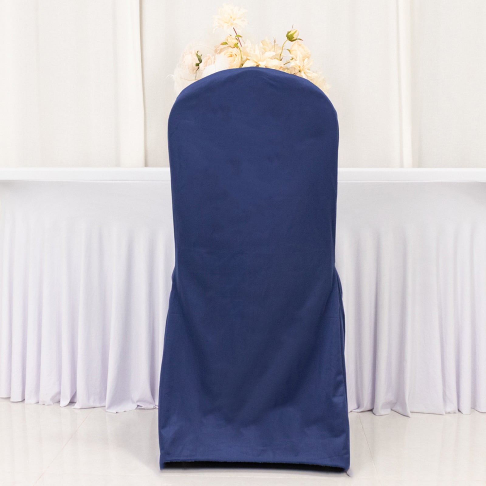 Scuba Stretch Chair Cover Navy Blue for Banquet Chairs Slim Fit Design - Wrinkle Free and Durable Slipcover