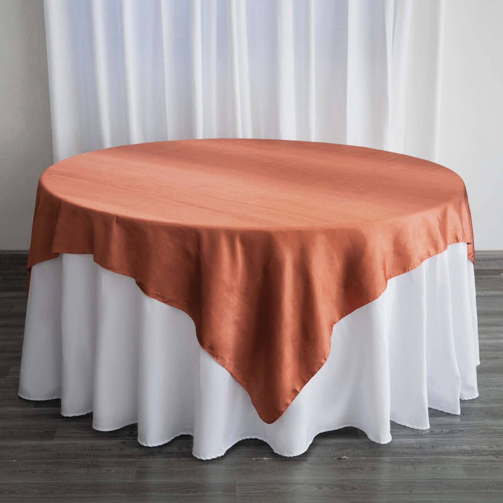 Satin 72x72 Table Overlay Square Tablecloth Terracotta (Rust) - Smooth Finish Table Cover