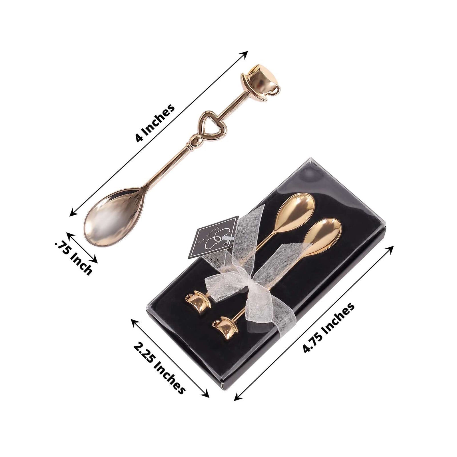 2 Pack 4 Gold Metal Couple Coffee Spoon Set Party Favors, Pre-Packed Wedding Souvenir Gift