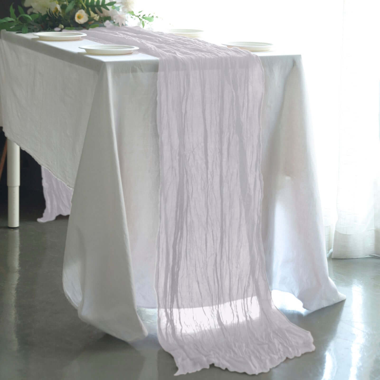 Gauze Cheesecloth 10ft Table Runner Silver - Rustic Boho Style