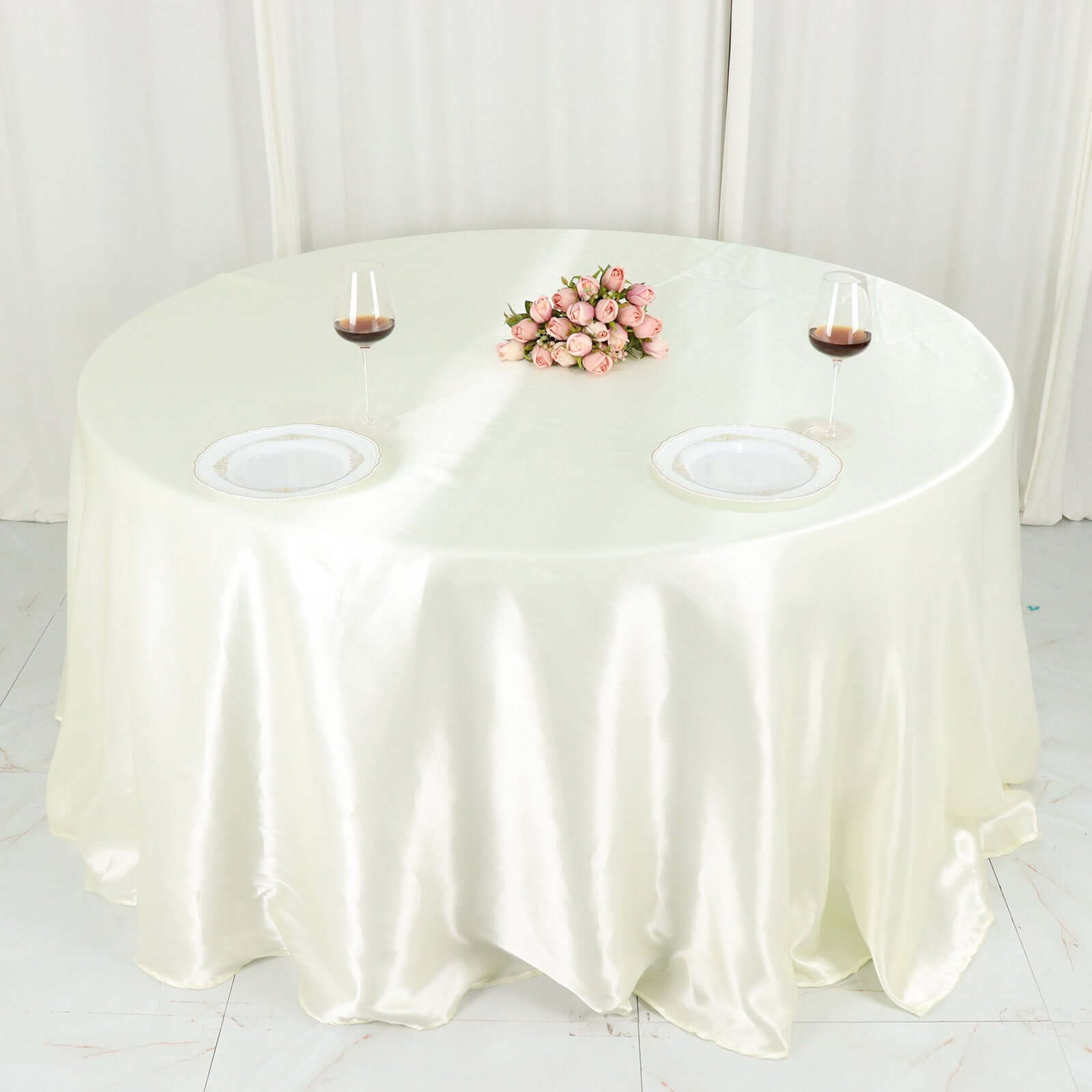 Satin 132 Round Tablecloth Ivory - Stylish Seamless Table Cover