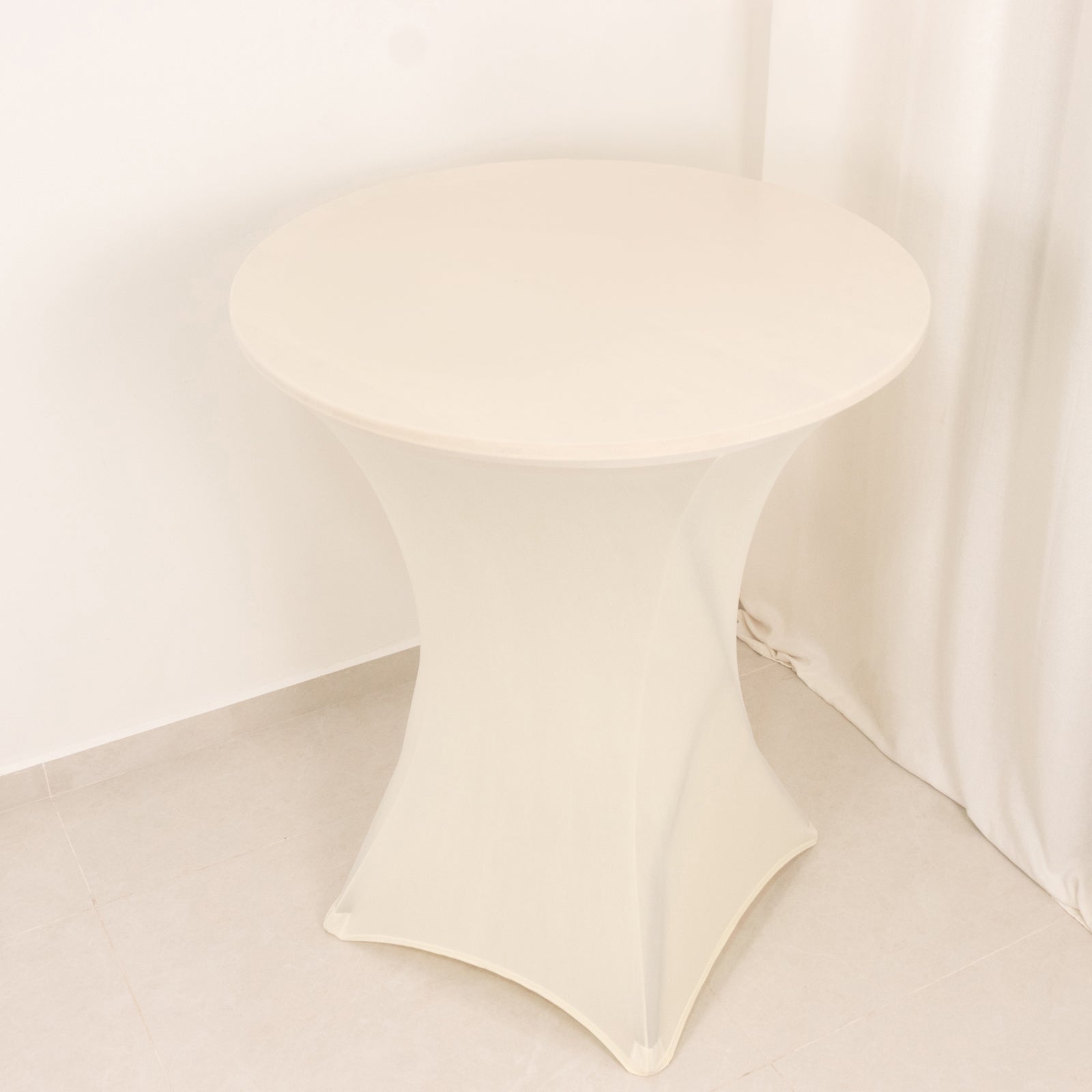 Spandex 33-36 Round Cocktail Table Cover Ivory - Easy to Maintain Stretch Fitted Highboy Tablecloth