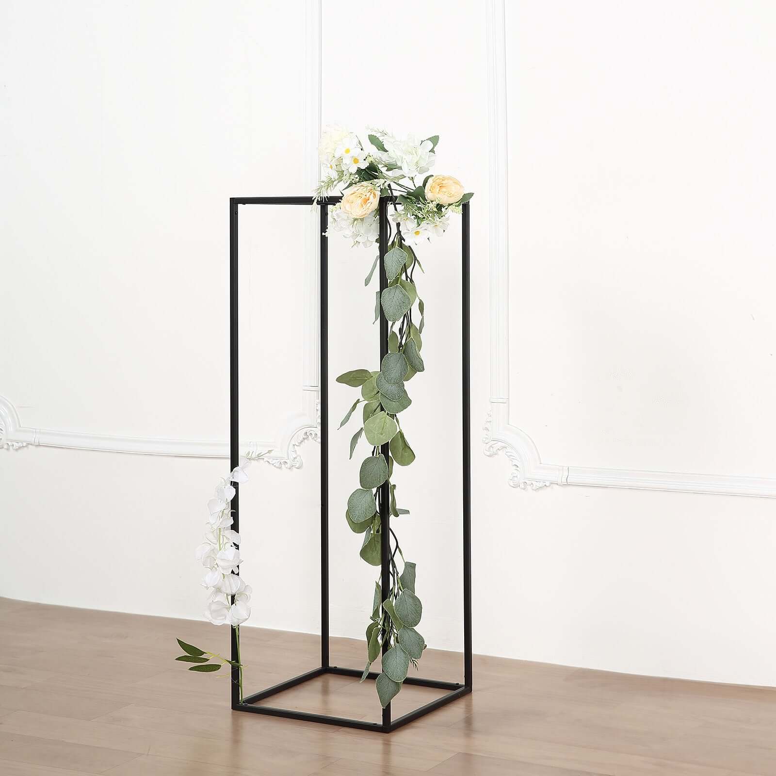 2-Pack Wedding Flower Stand Black Metal Geometric Column Frame Rectangular - Versatile Floral Pedestal for Sophisticated Arrangements 32